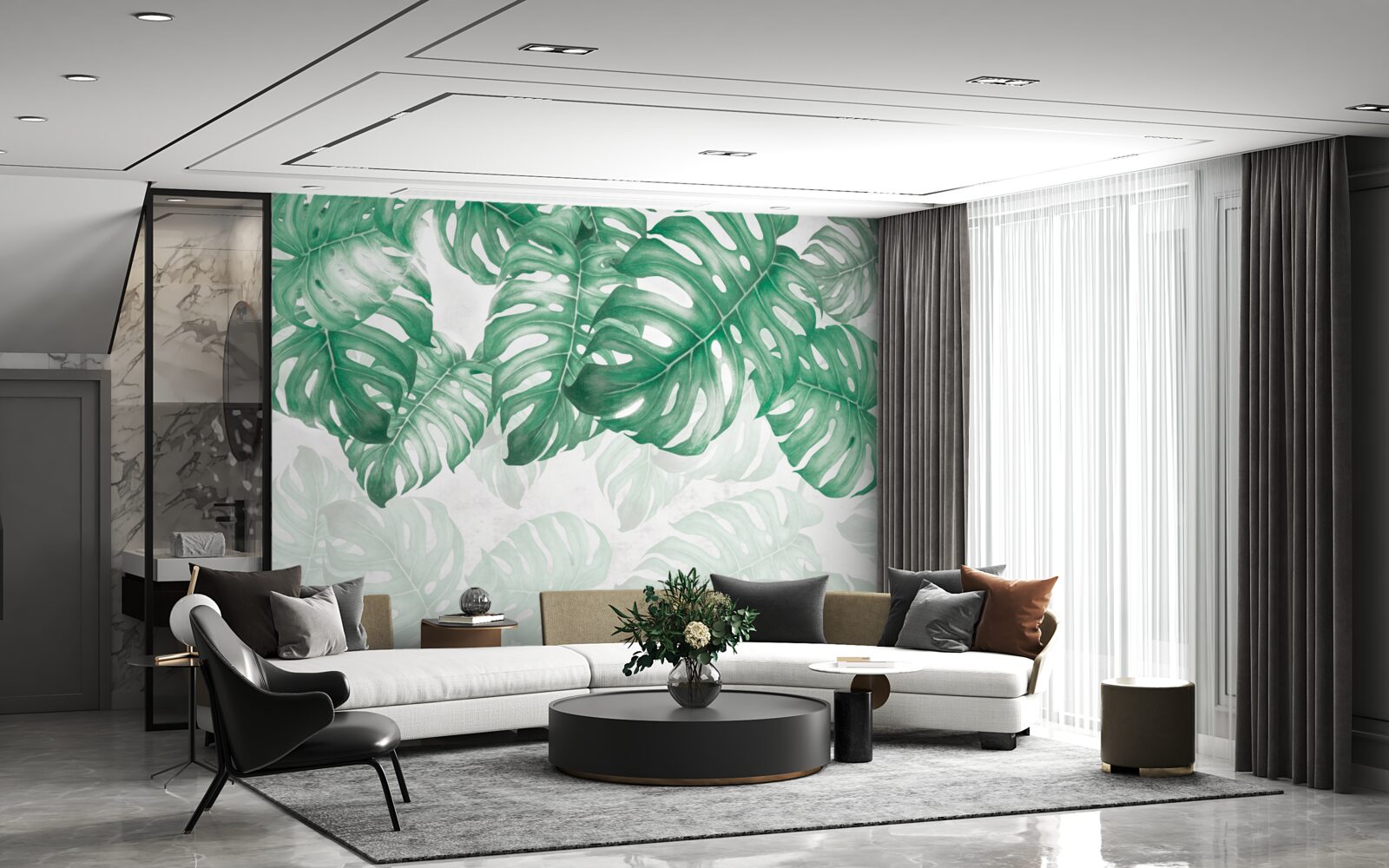 Fotobehang varenbladeren op een lichte achtergrond