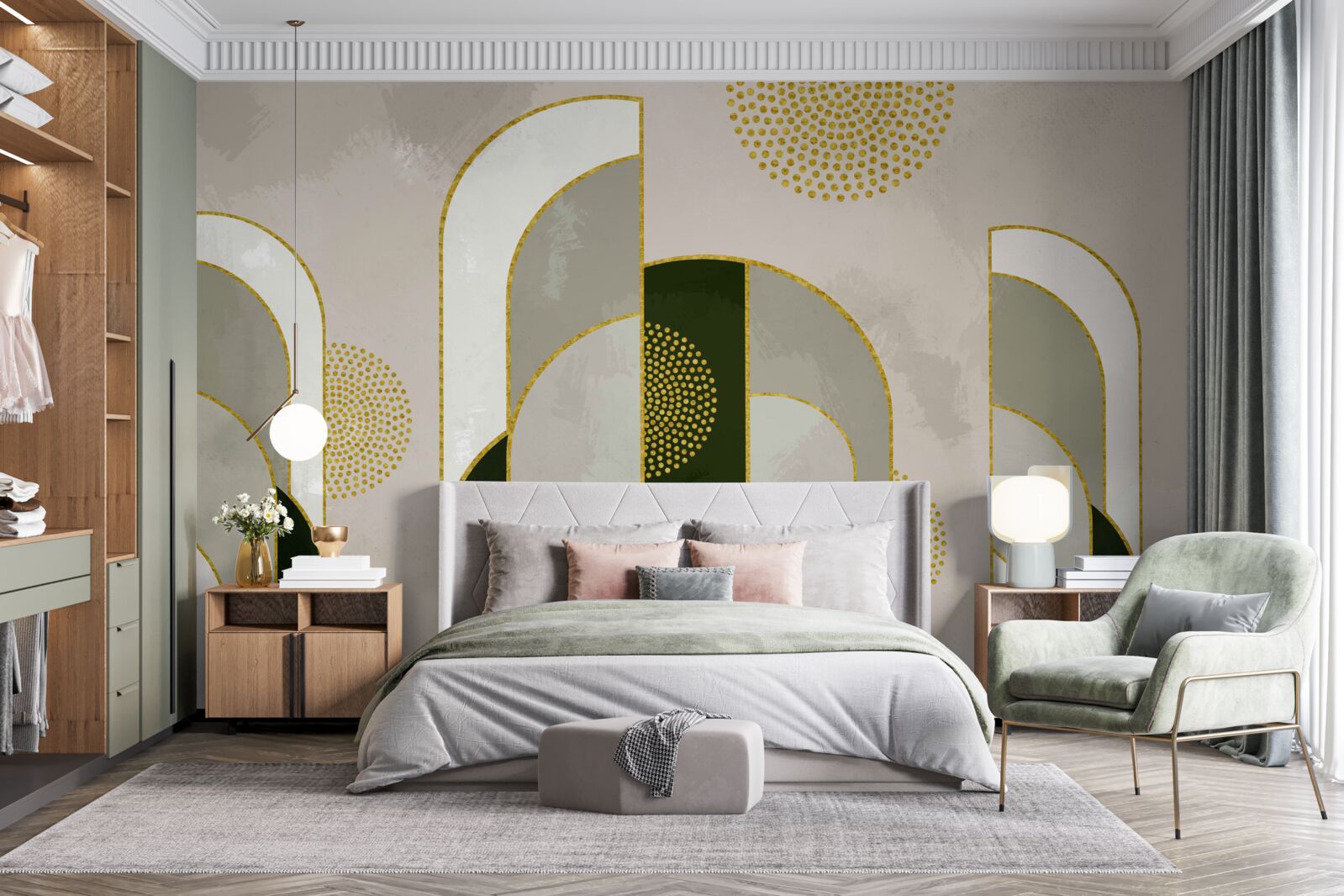 Fotobehang Het scheen boven de dichte mist in het bos