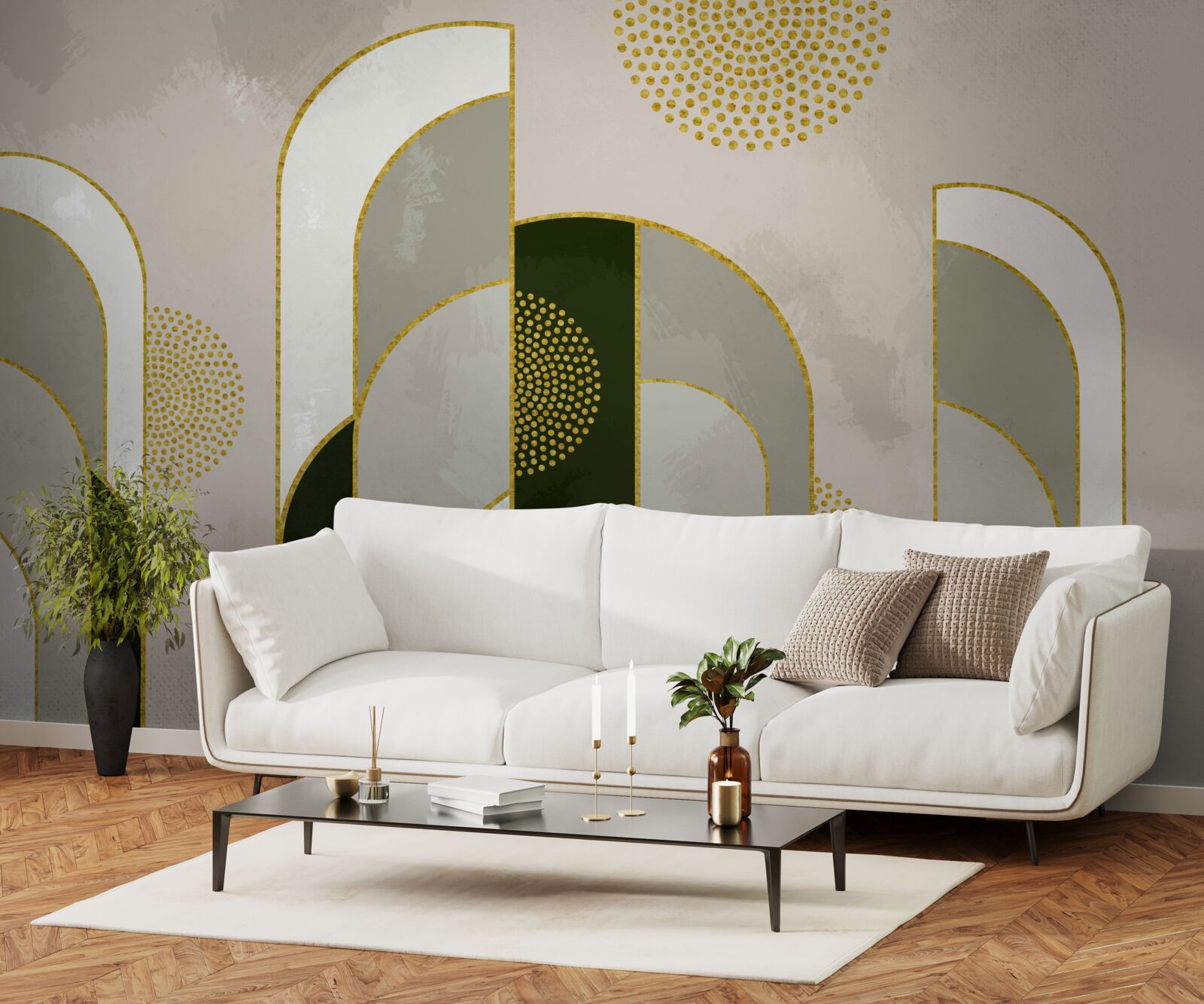 Fotobehang Het scheen boven de dichte mist in het bos