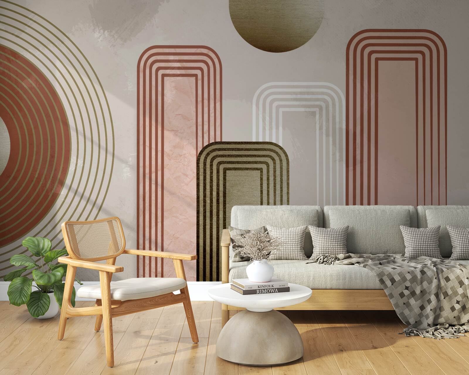 Fotobehang de lijnen zijn rechthoekig, geschilderd in zachte pasteltinten