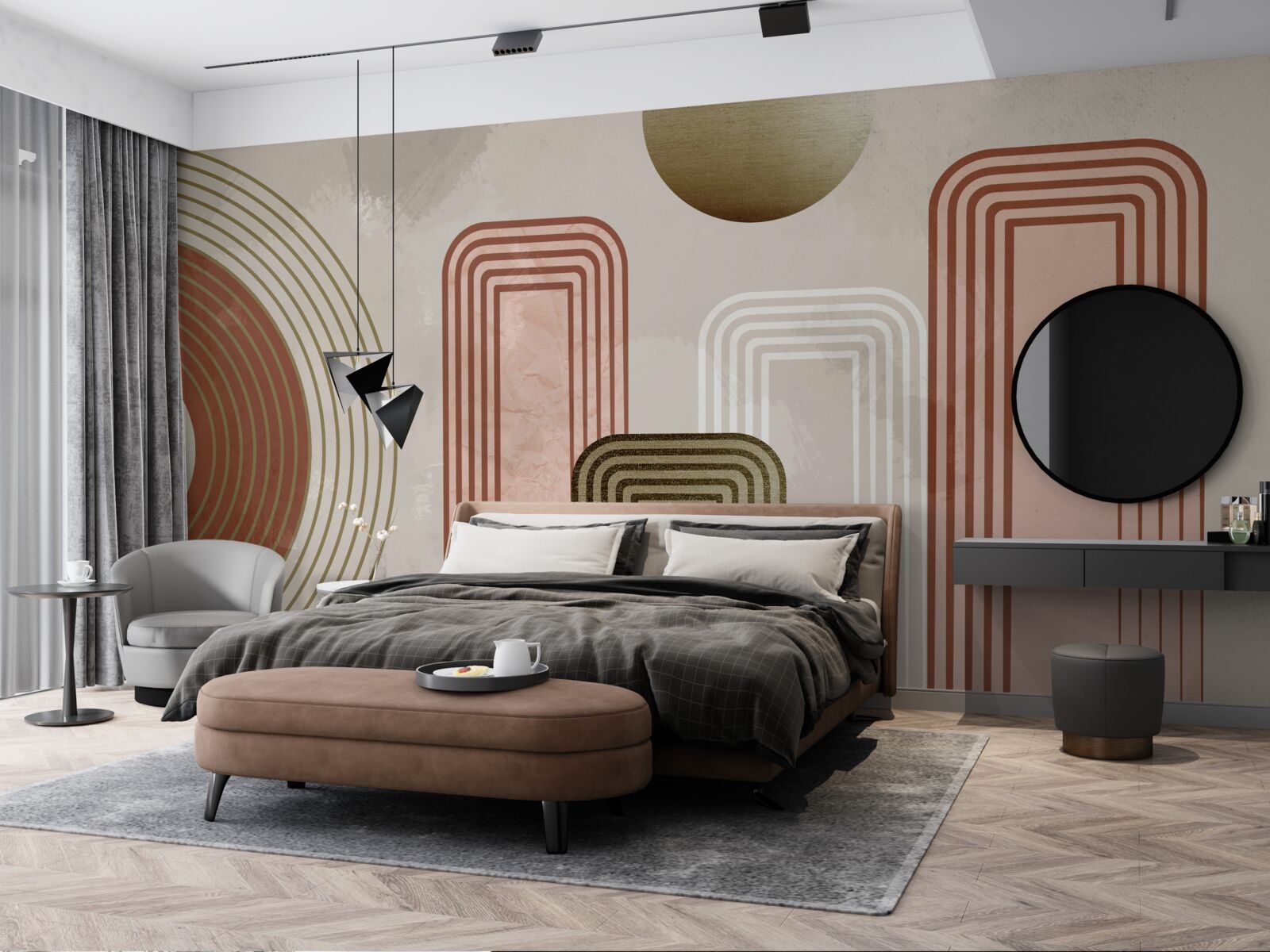 Fotobehang de lijnen zijn rechthoekig, geschilderd in zachte pasteltinten