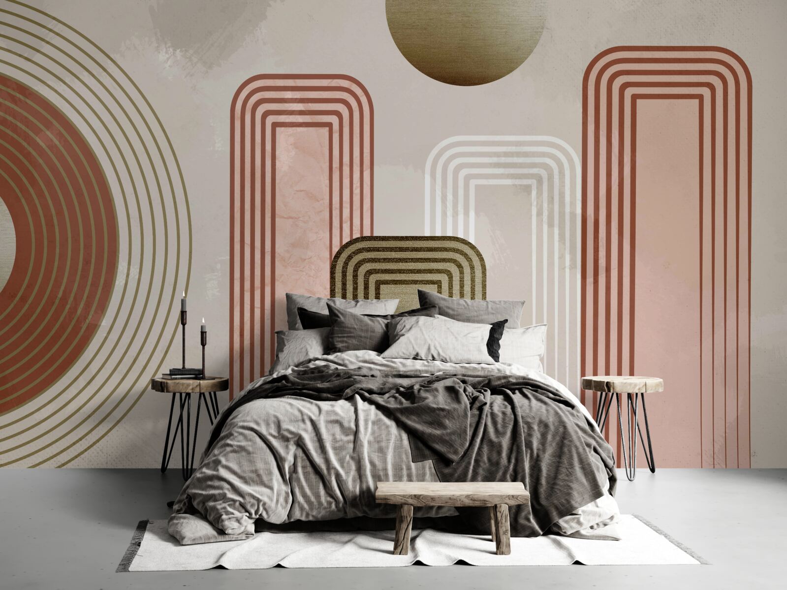 Fotobehang de lijnen zijn rechthoekig, geschilderd in zachte pasteltinten