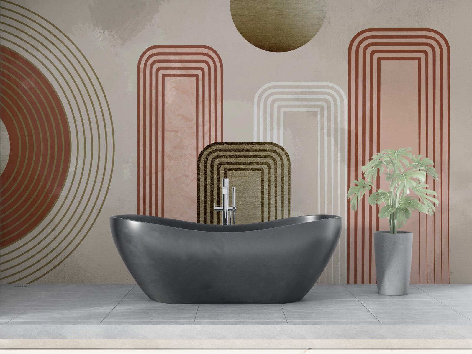 Fotobehang de lijnen zijn rechthoekig, geschilderd in zachte pasteltinten