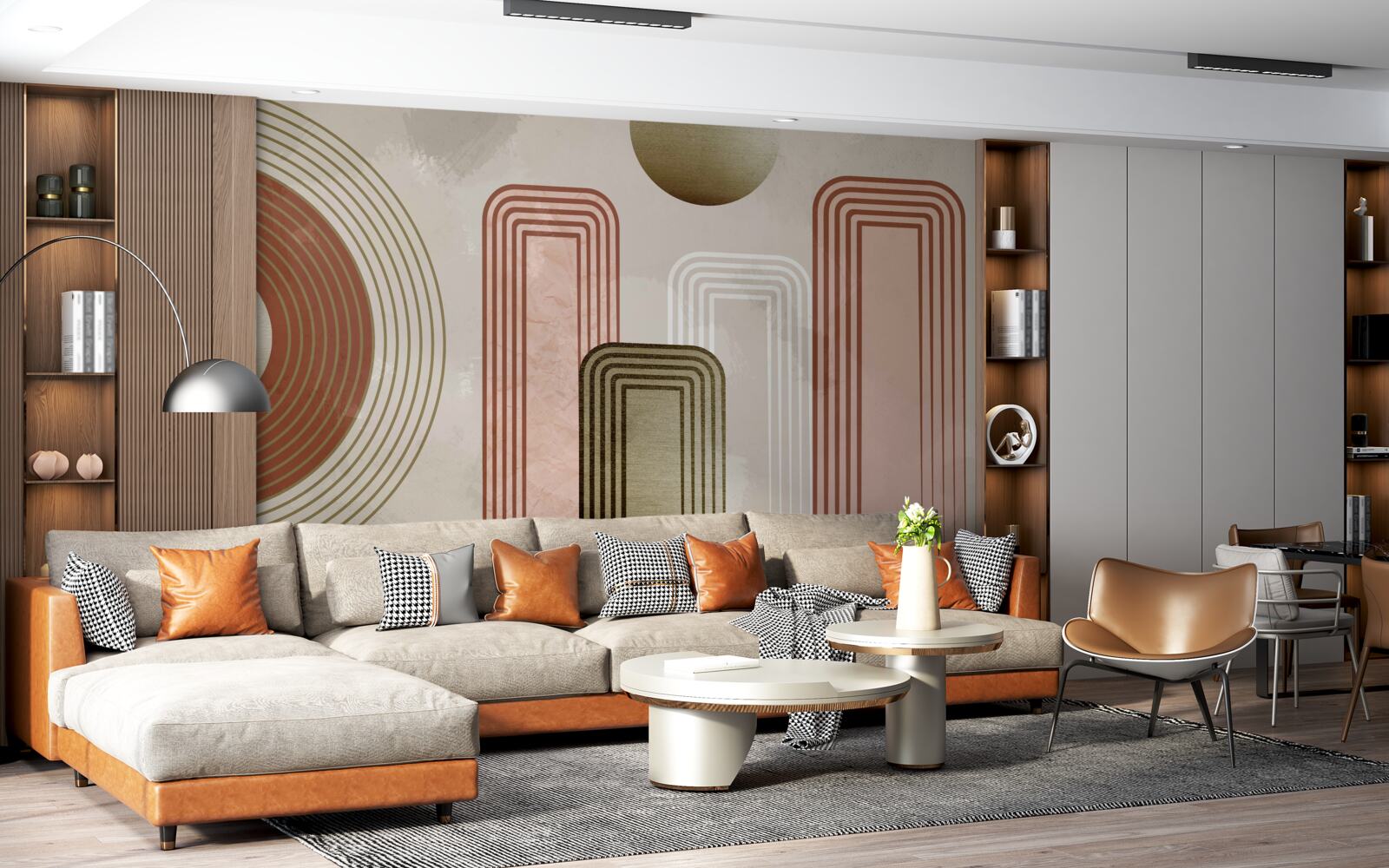 Fotobehang de lijnen zijn rechthoekig, geschilderd in zachte pasteltinten