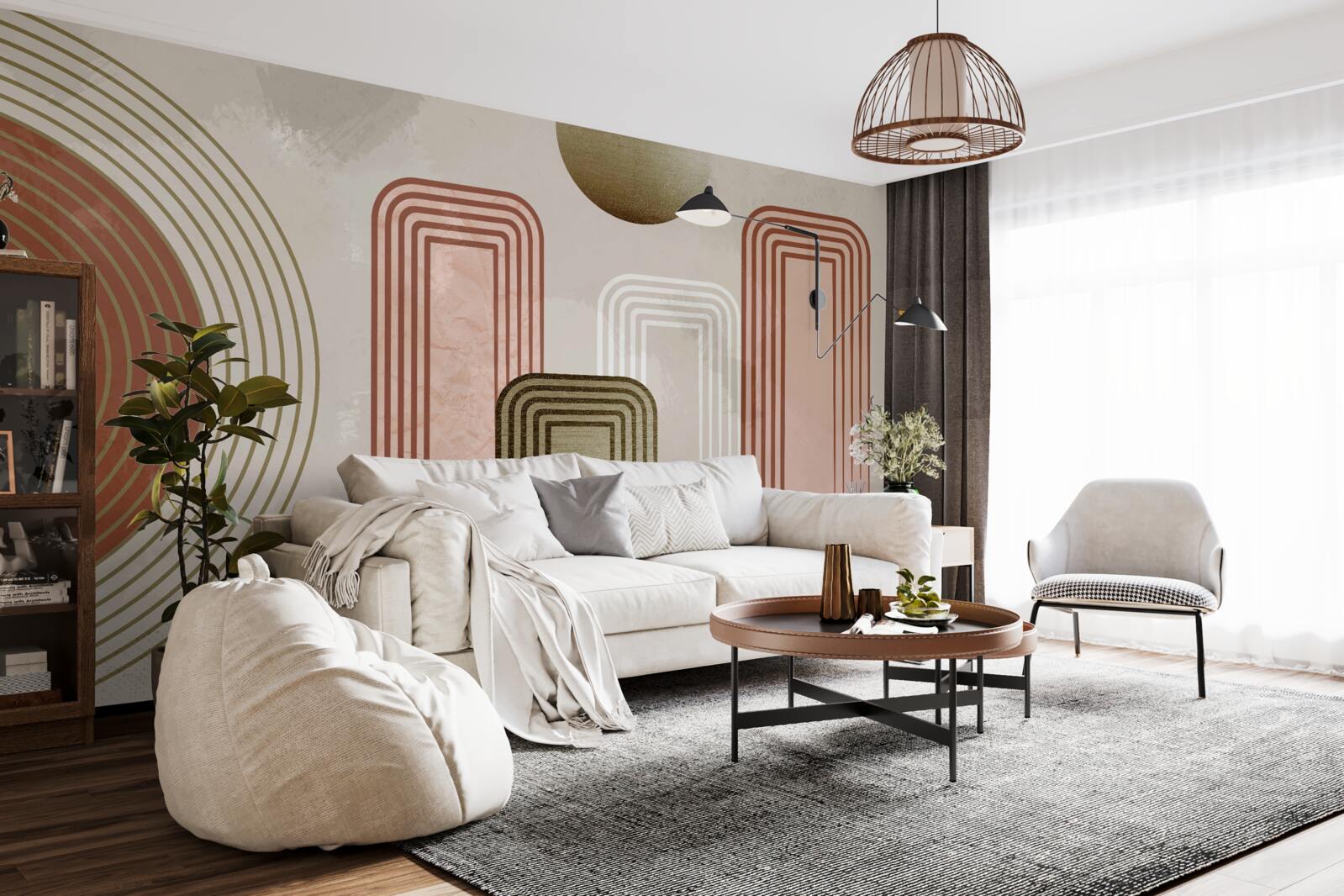 Fotobehang de lijnen zijn rechthoekig, geschilderd in zachte pasteltinten