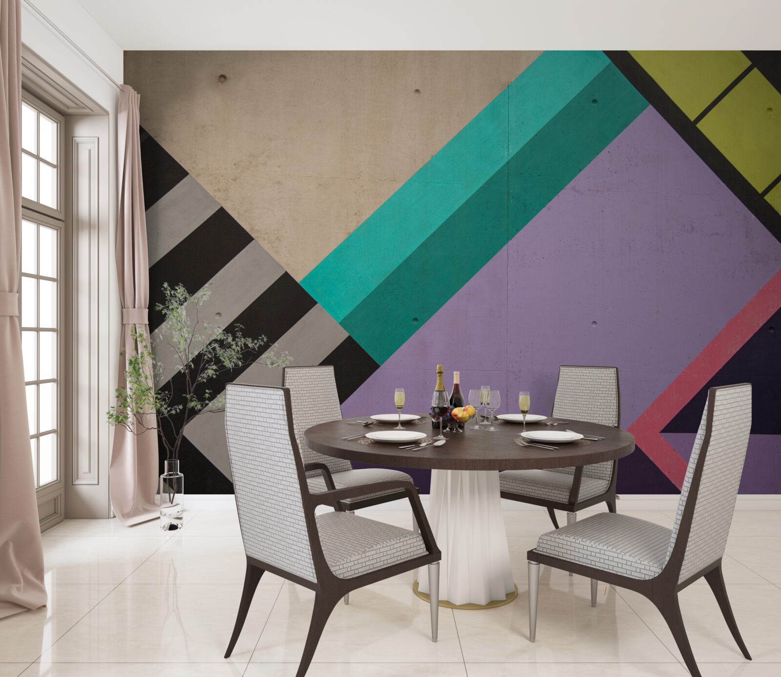 Fotobehang gekleurde rechthoeken worden weergegeven in de spiegel