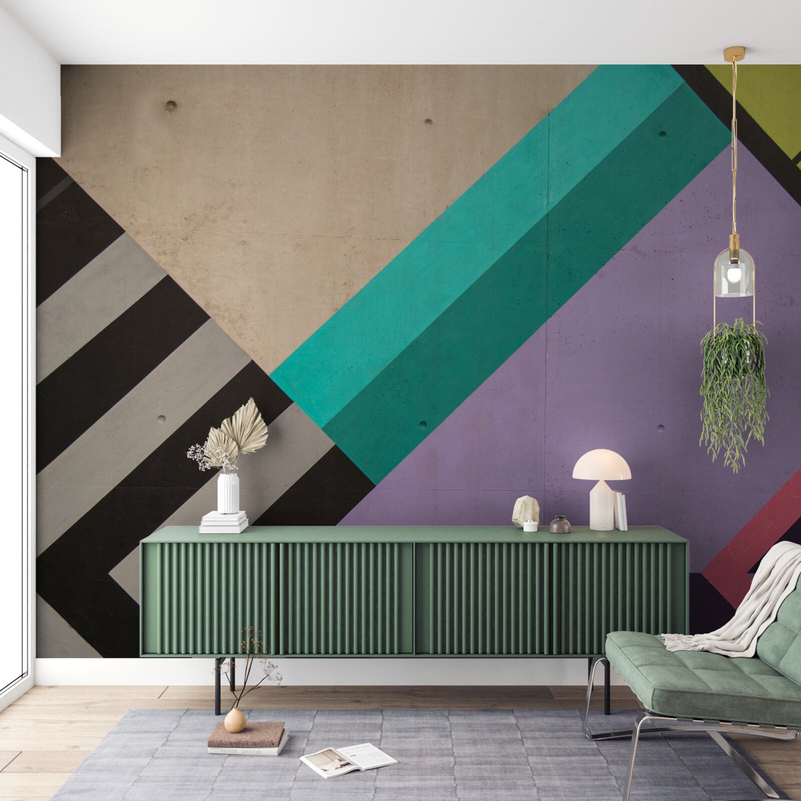 Fotobehang gekleurde rechthoeken worden weergegeven in de spiegel