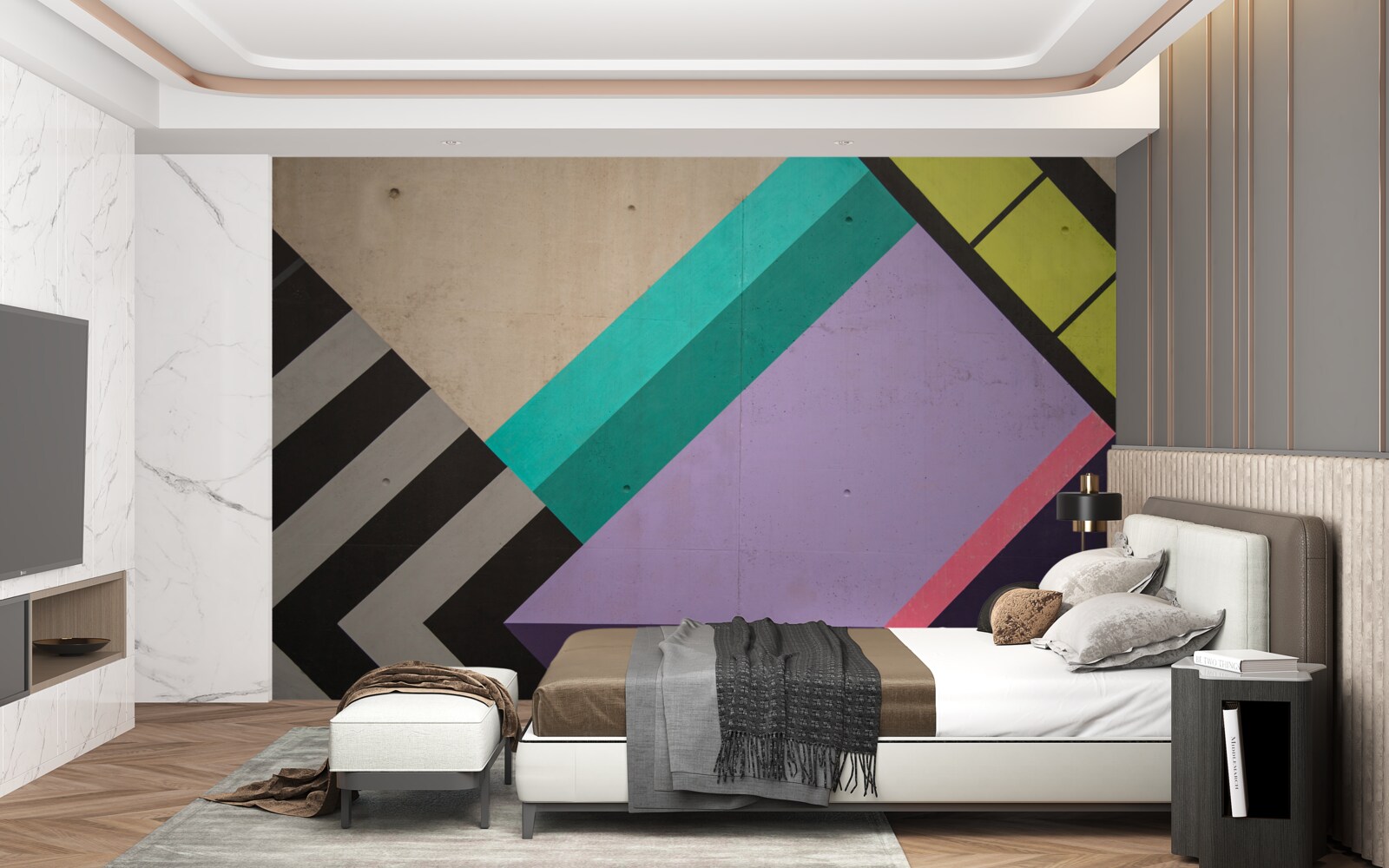 Fotobehang gekleurde rechthoeken worden weergegeven in de spiegel