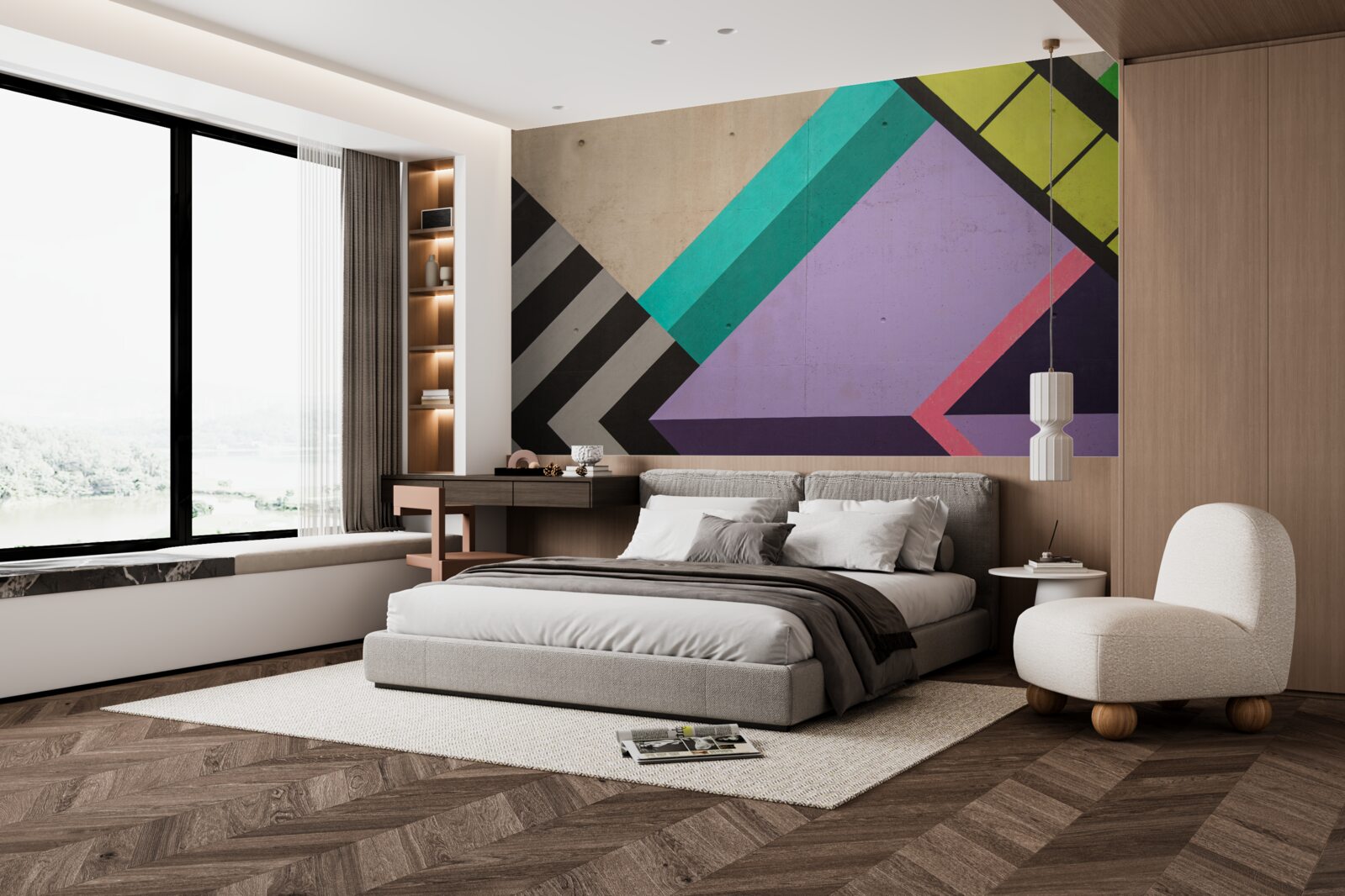 Fotobehang gekleurde rechthoeken worden weergegeven in de spiegel