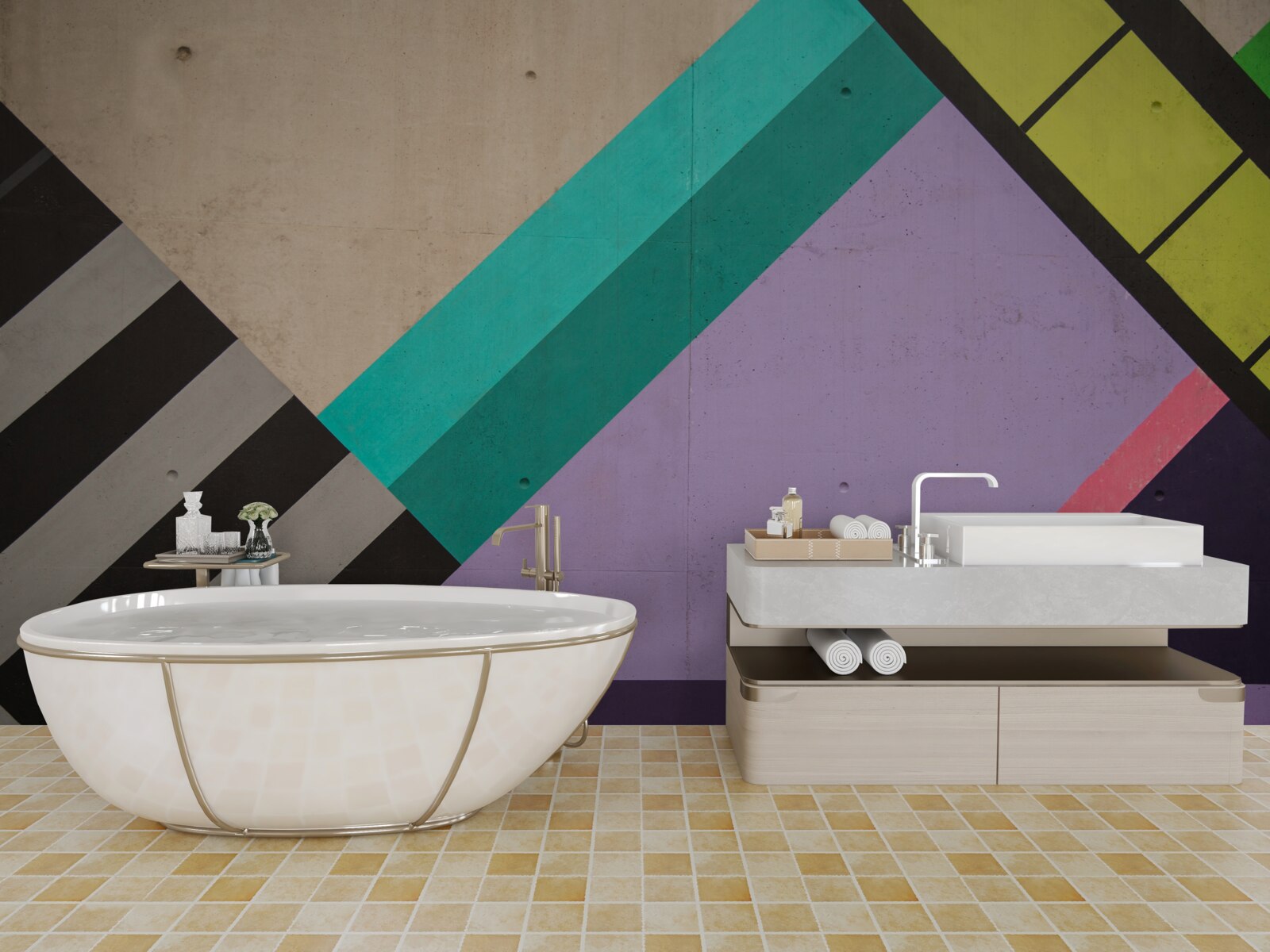 Fotobehang gekleurde rechthoeken worden weergegeven in de spiegel