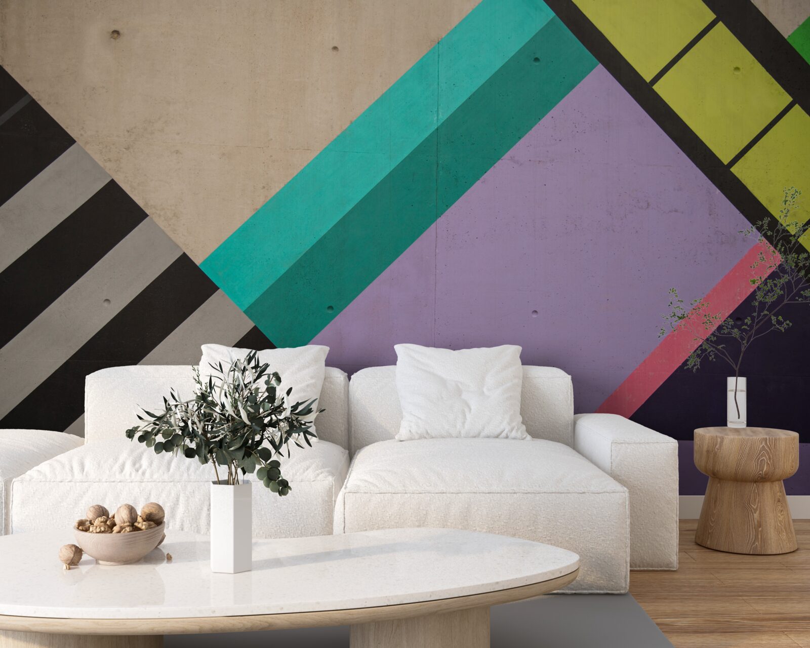 Fotobehang gekleurde rechthoeken worden weergegeven in de spiegel