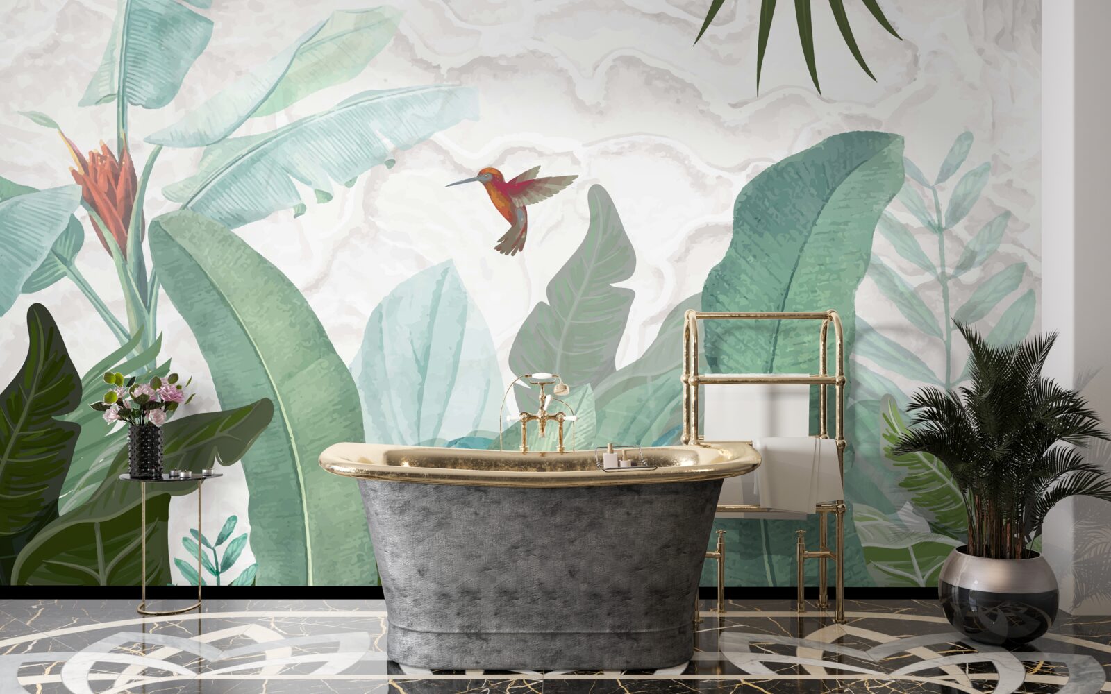 Fotobehang kolibrie op zoek naar zoete nectar