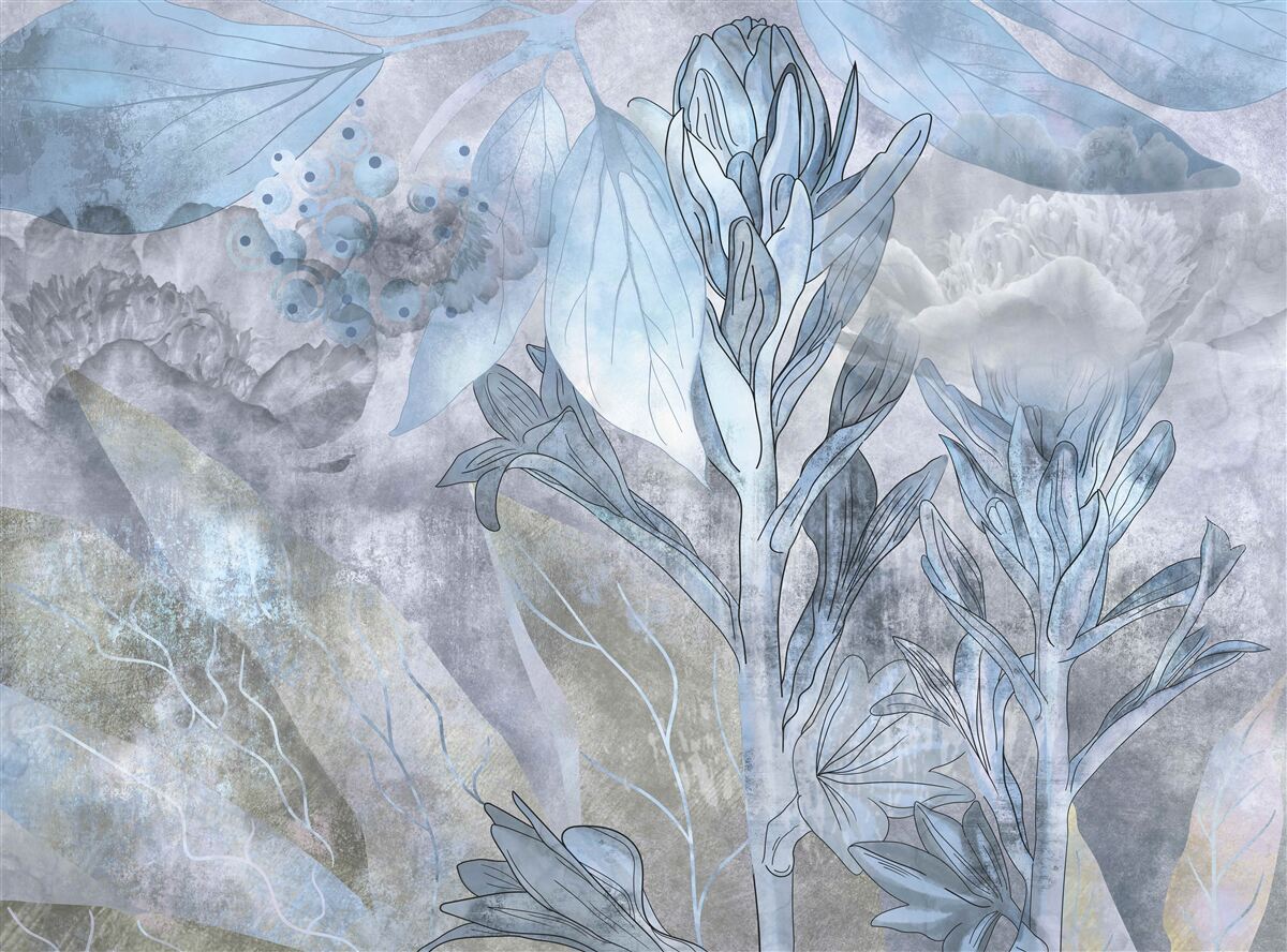 Fotobehang knoppen tussen bladeren bij dageraad