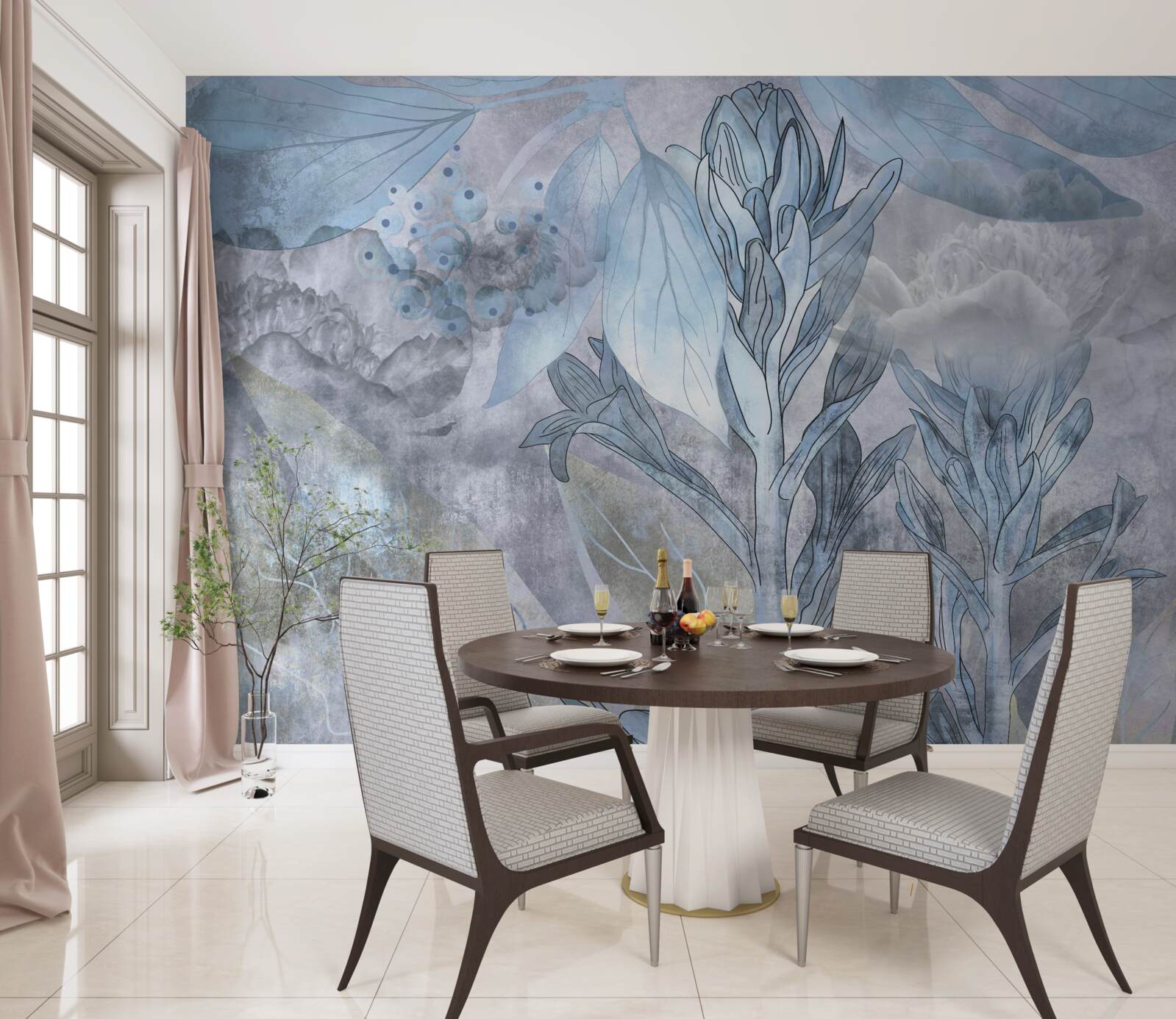 Fotobehang knoppen tussen bladeren bij dageraad