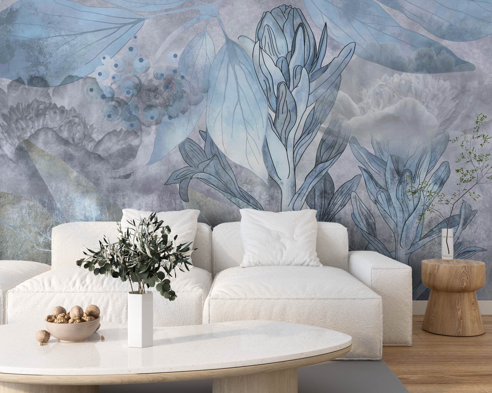 Fotobehang knoppen tussen bladeren bij dageraad