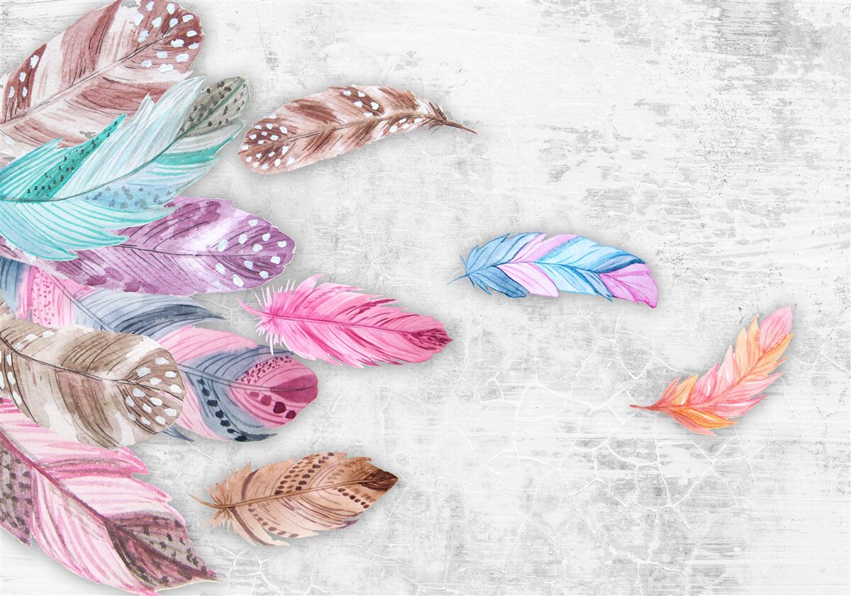Fotobehang veren in zachte lichte tinten