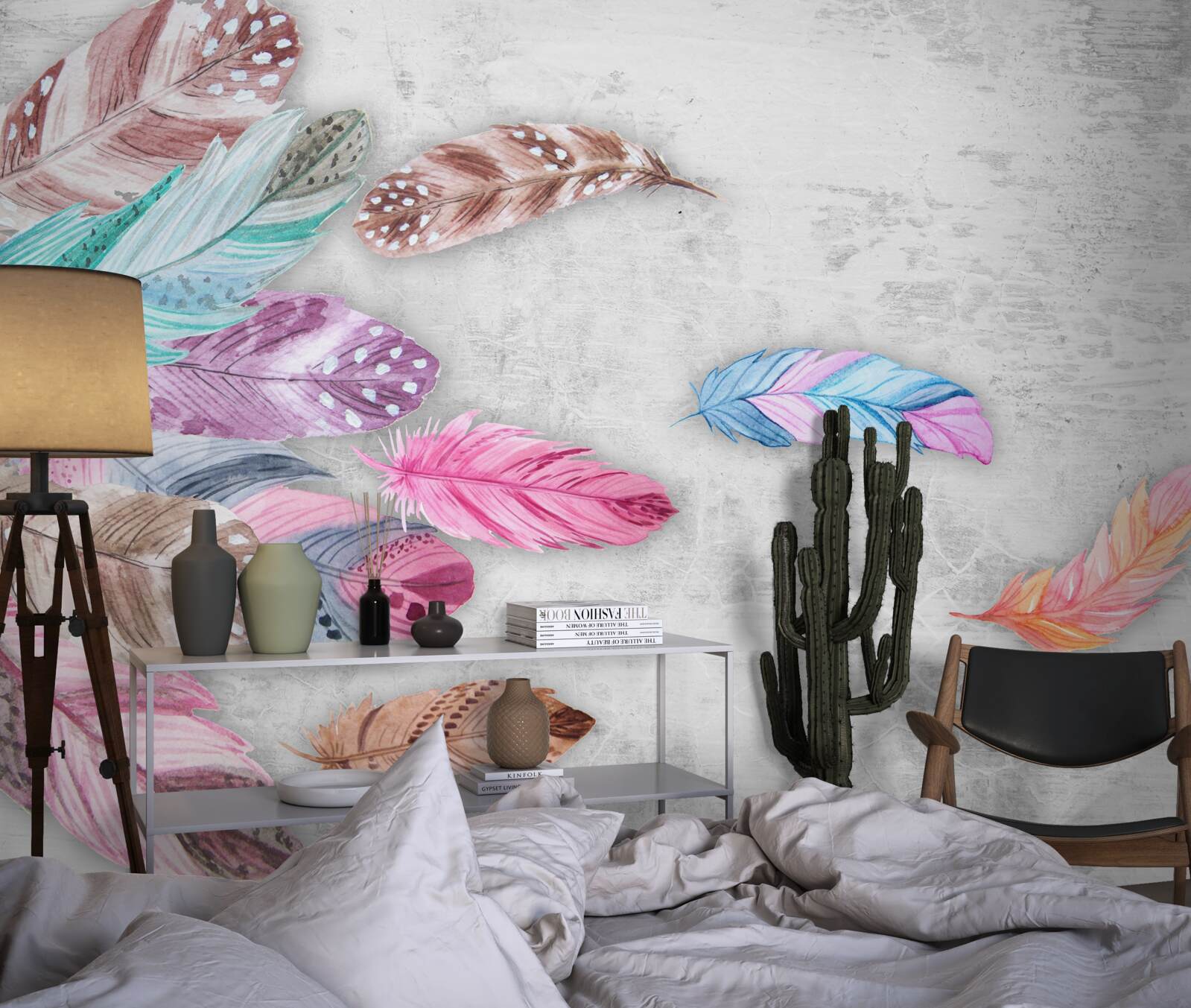 Fotobehang veren in zachte lichte tinten