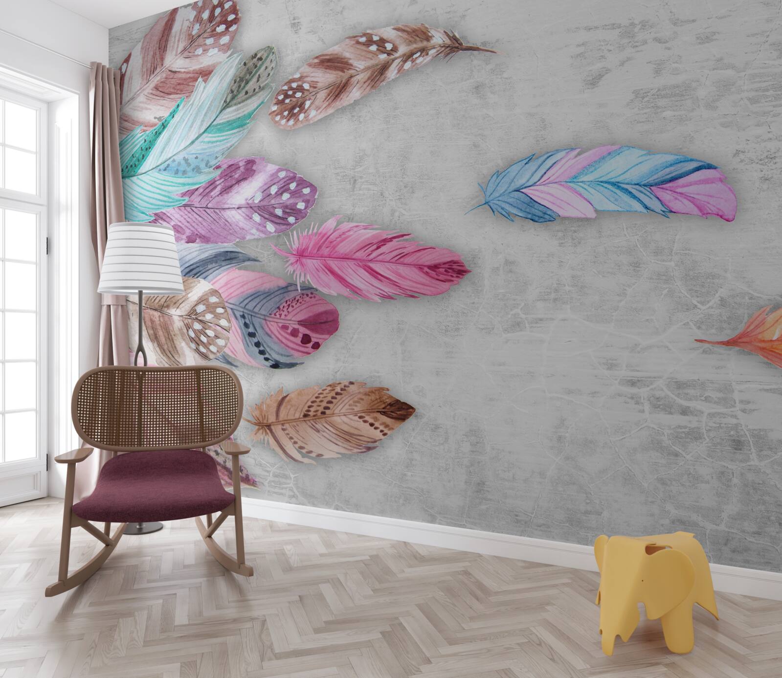 Fotobehang veren in zachte lichte tinten