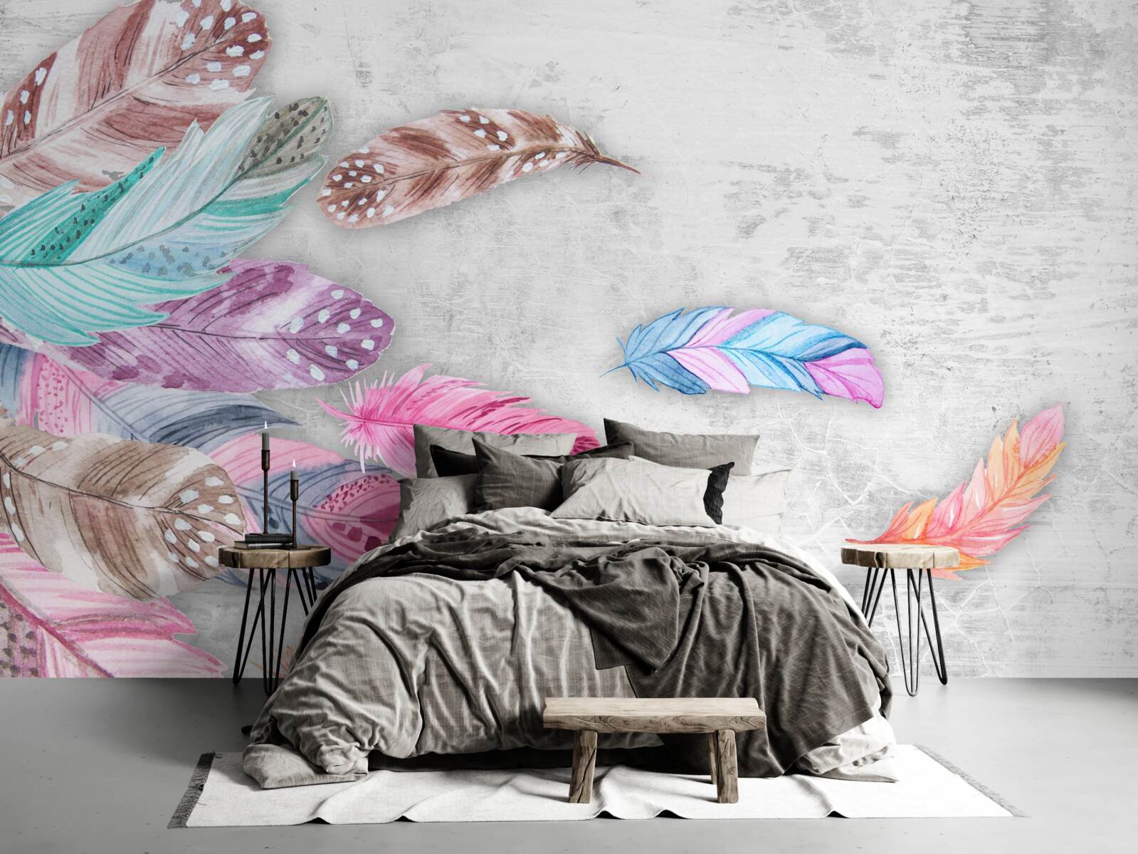 Fotobehang veren in zachte lichte tinten