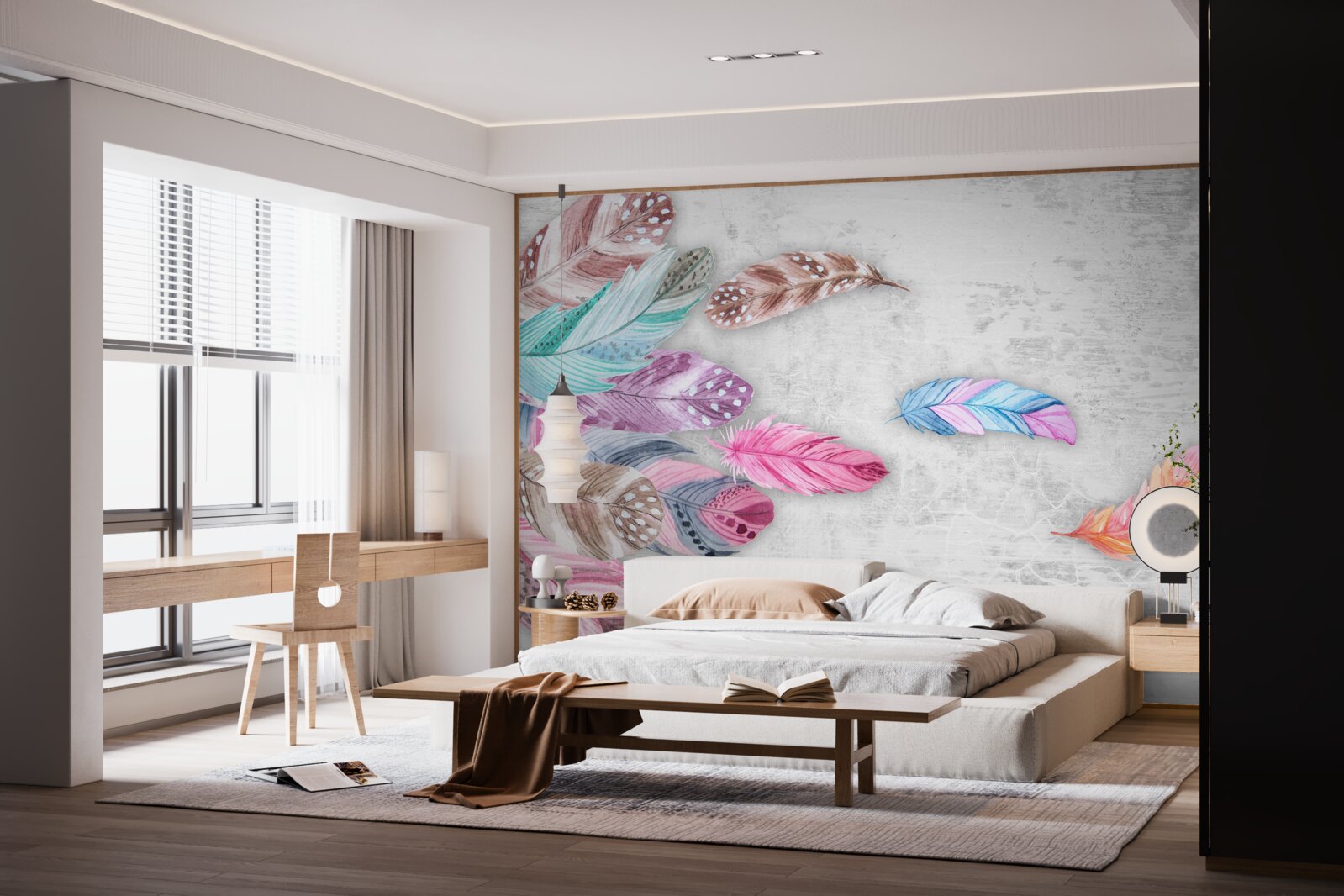 Fotobehang veren in zachte lichte tinten