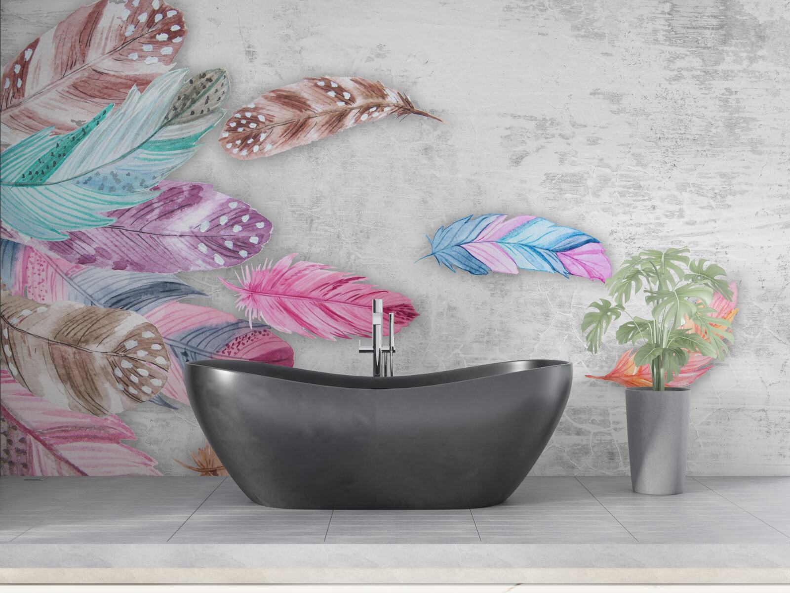 Fotobehang veren in zachte lichte tinten