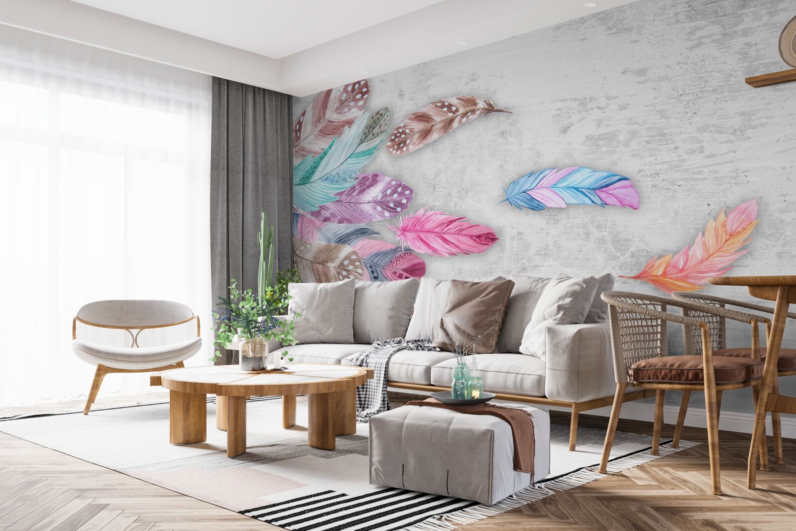 Fotobehang veren in zachte lichte tinten