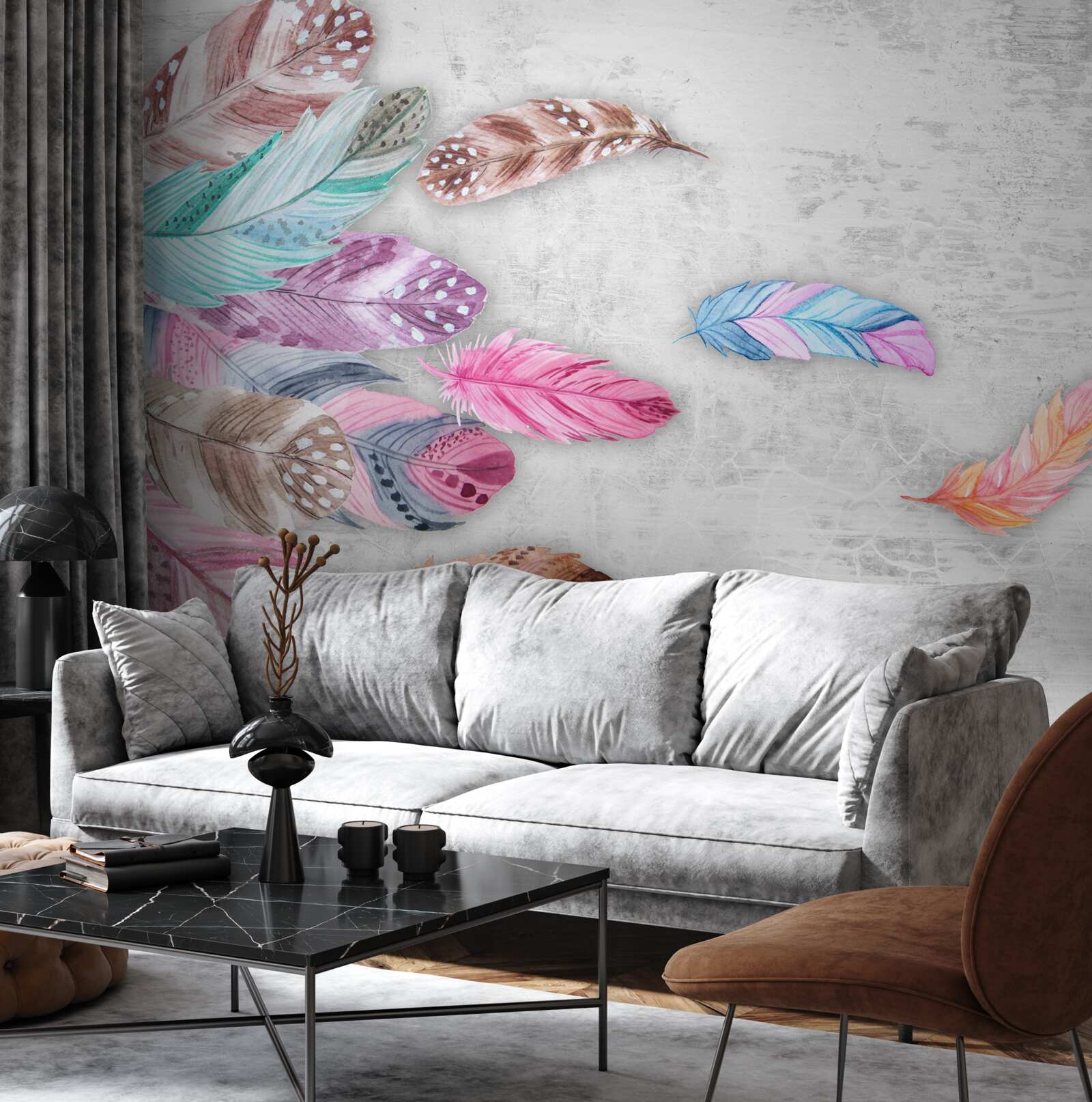 Fotobehang veren in zachte lichte tinten