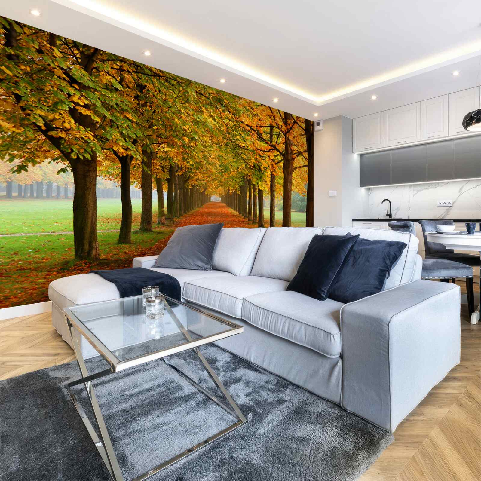 Fotobehang eindeloos herfstpad