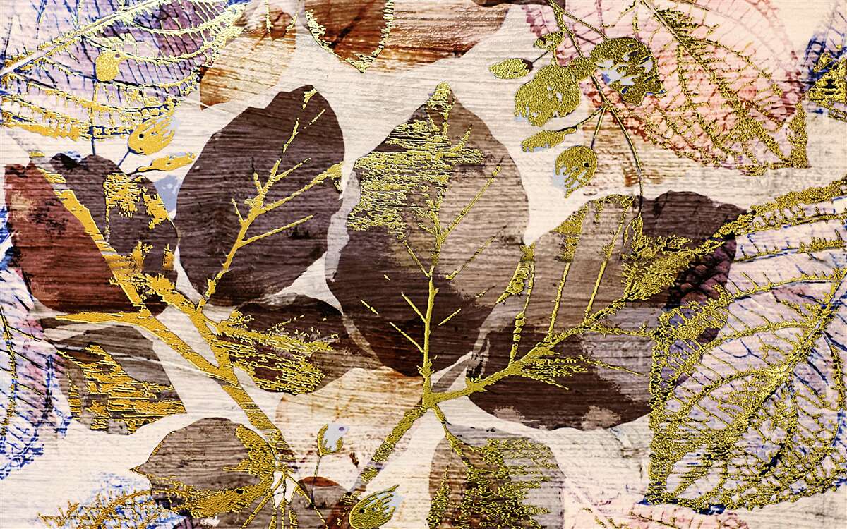 Fotobehang herfstbladeren met een gouden tint