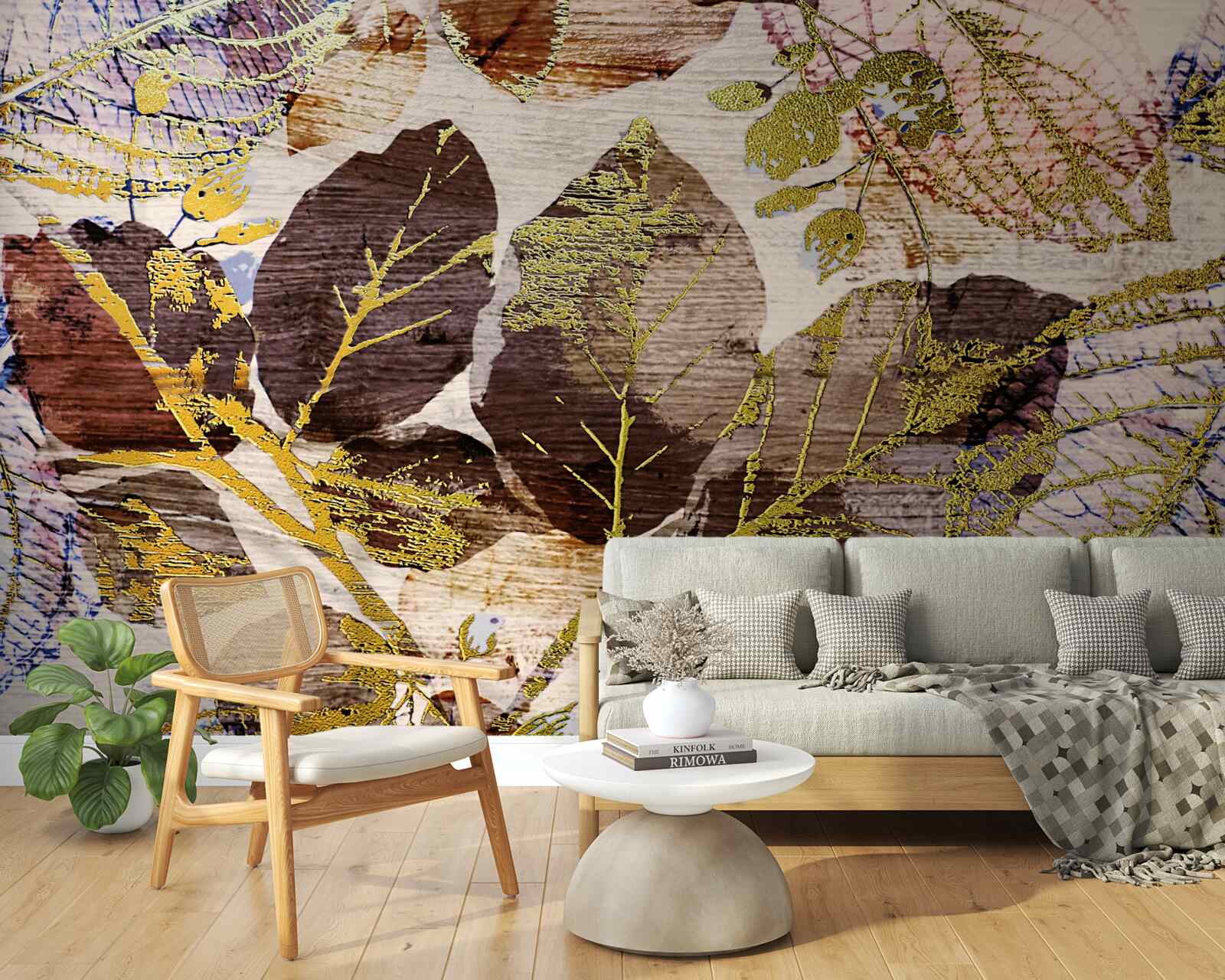 Fotobehang herfstbladeren met een gouden tint