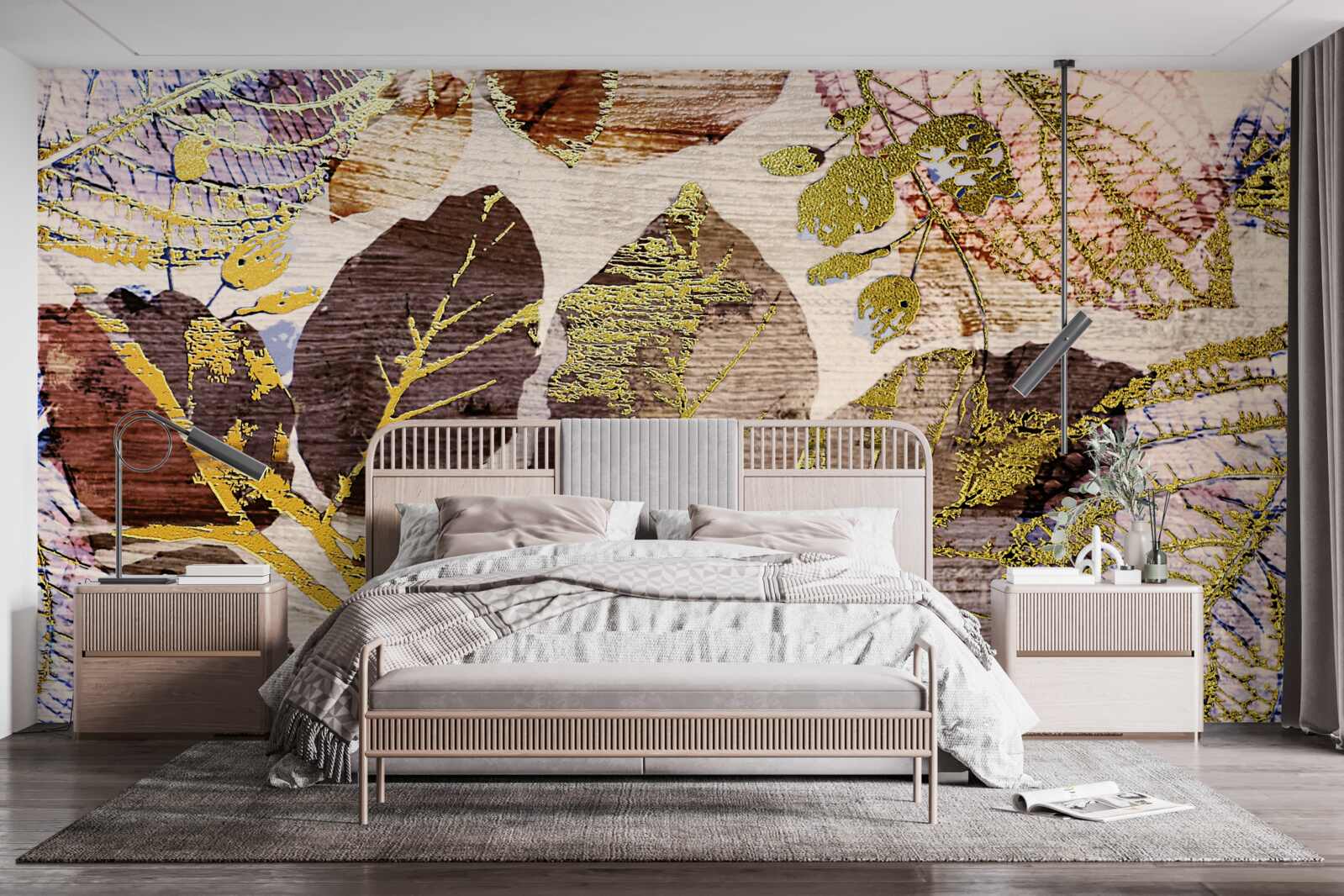 Fotobehang herfstbladeren met een gouden tint