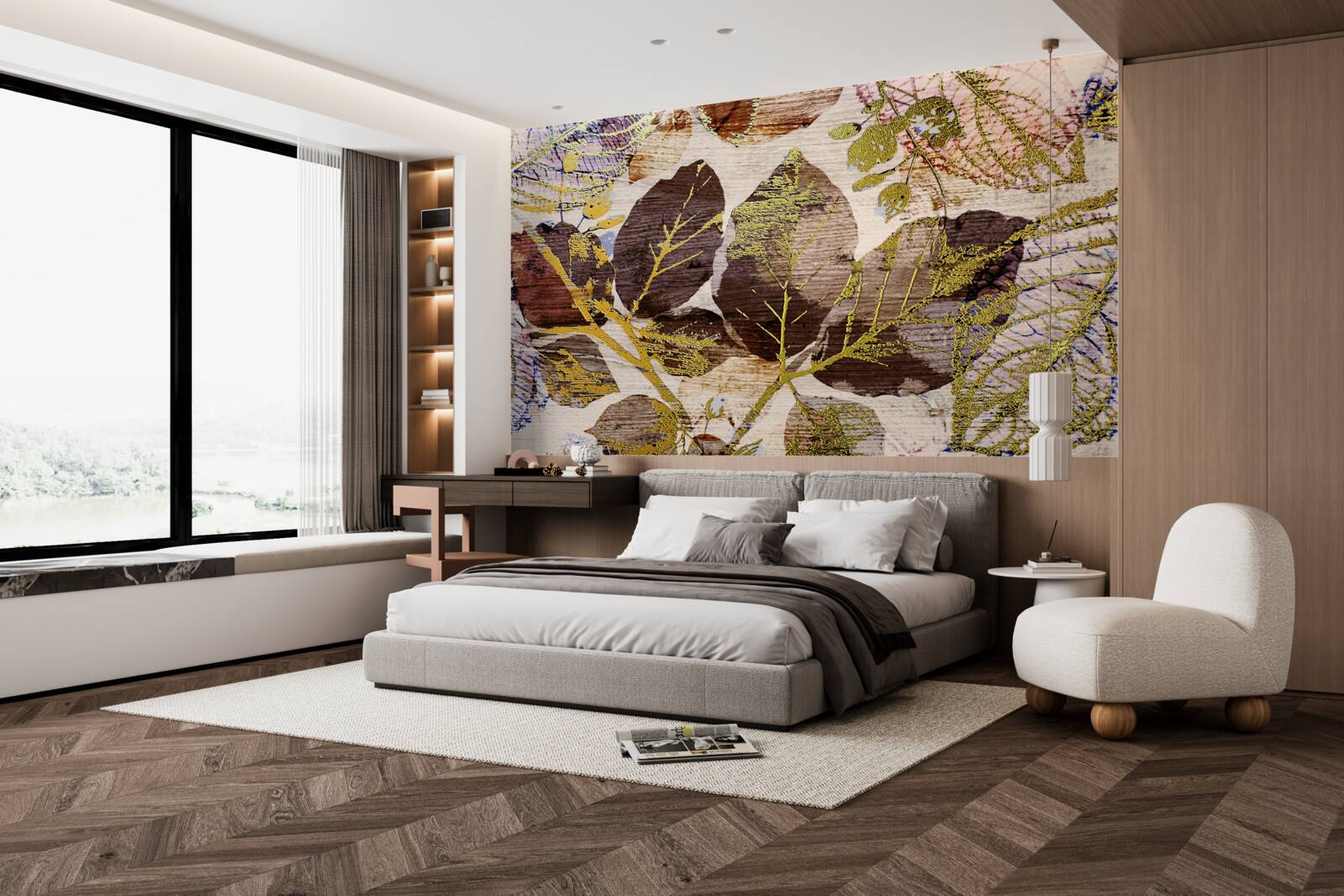 Fotobehang herfstbladeren met een gouden tint