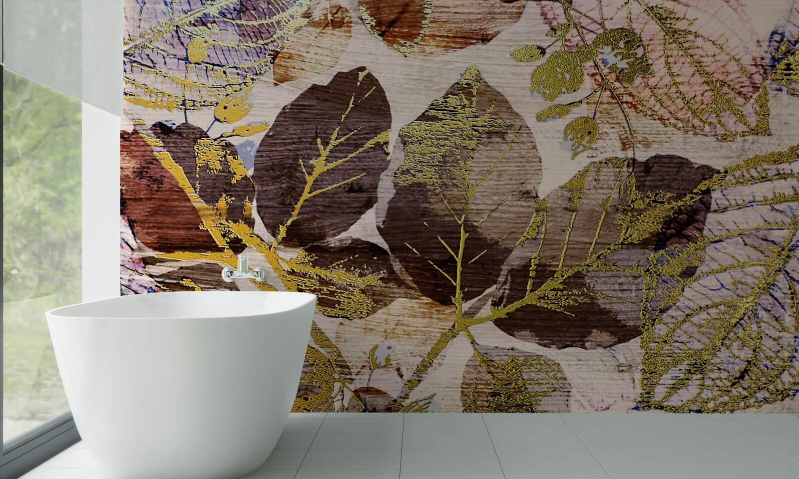 Fotobehang herfstbladeren met een gouden tint