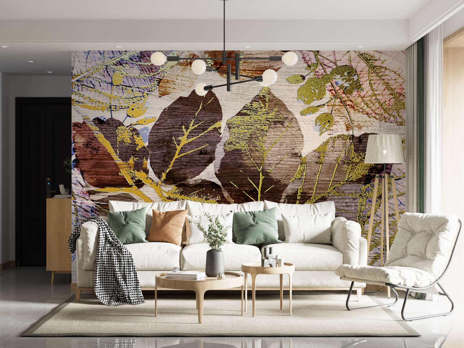 Fotobehang herfstbladeren met een gouden tint