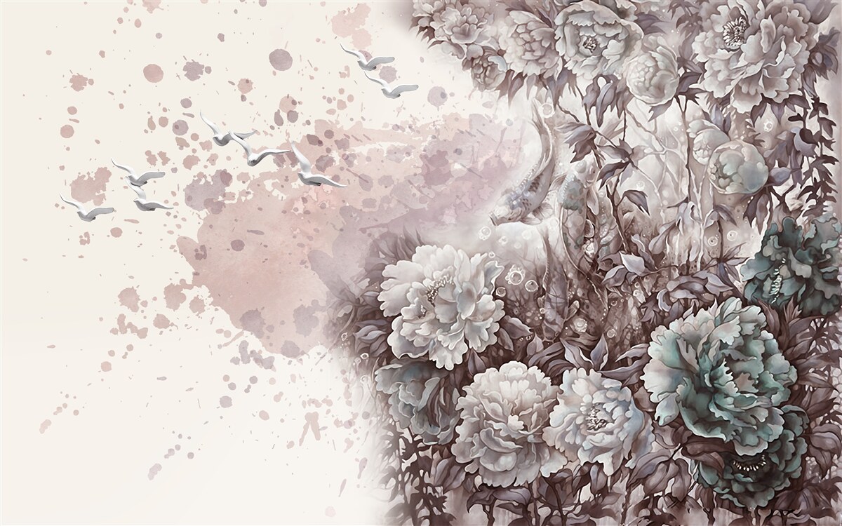 Fotobehang bloeiende planten fladderen in de windvlagen