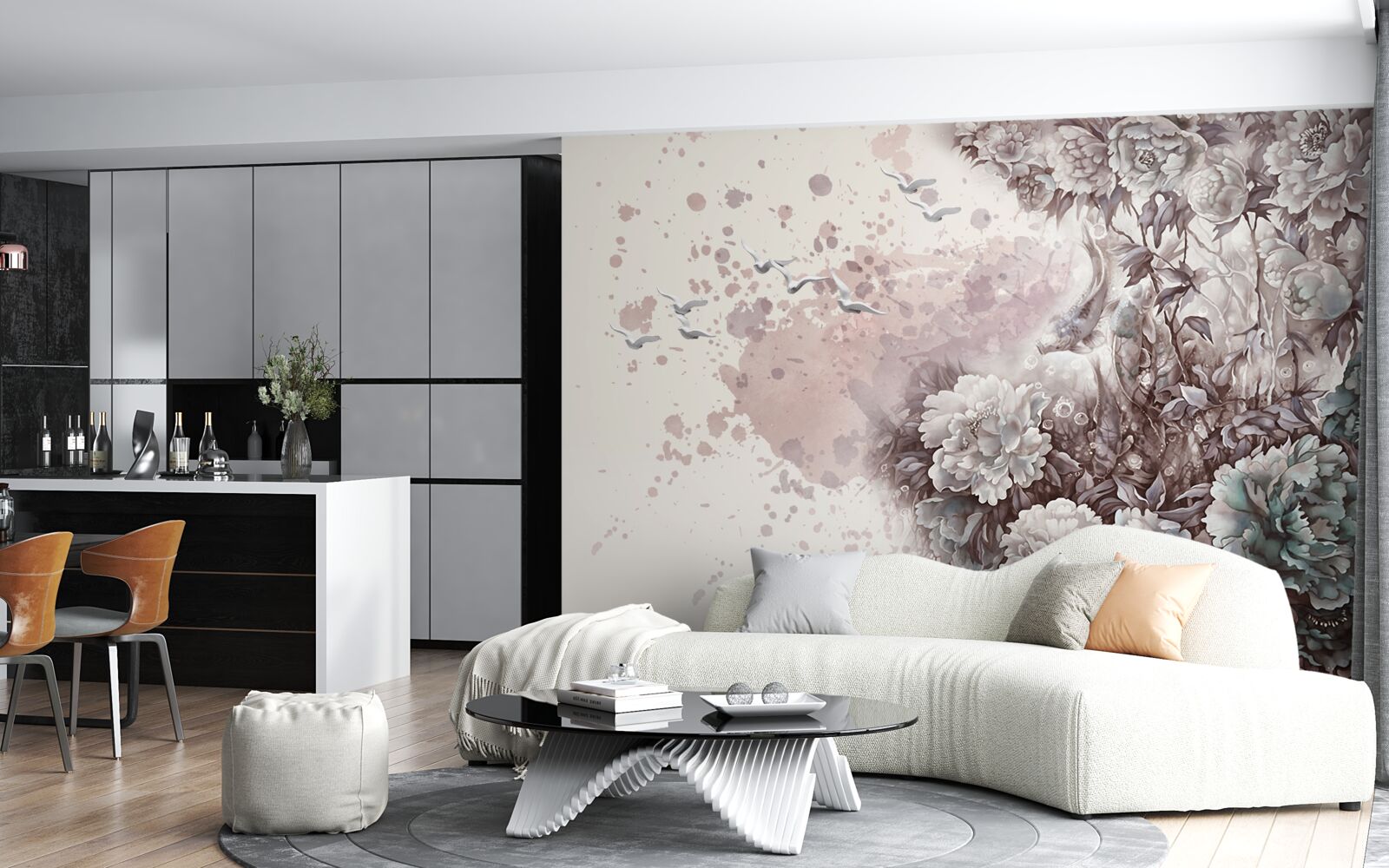 Fotobehang bloeiende planten fladderen in de windvlagen