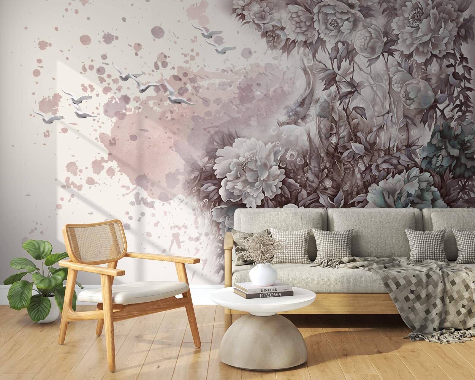 Fotobehang bloeiende planten fladderen in de windvlagen