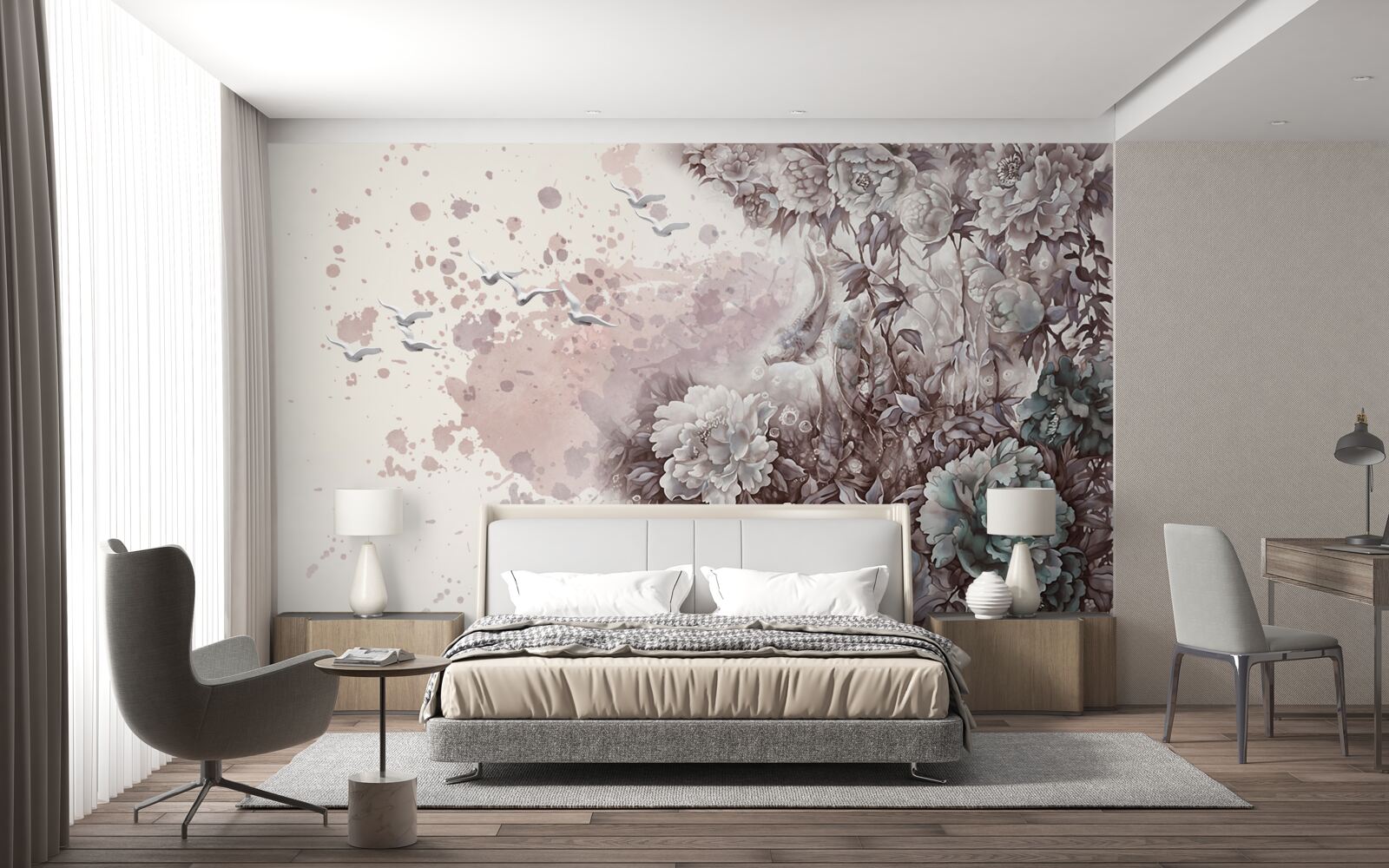 Fotobehang bloeiende planten fladderen in de windvlagen