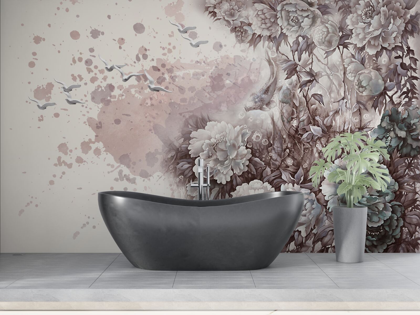 Fotobehang bloeiende planten fladderen in de windvlagen