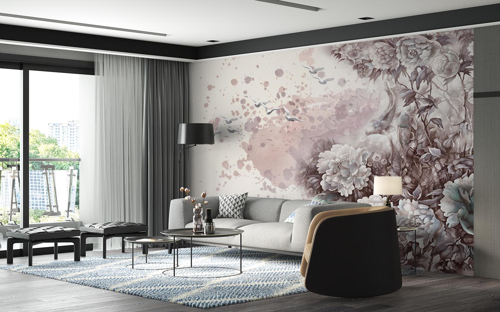 Fotobehang bloeiende planten fladderen in de windvlagen