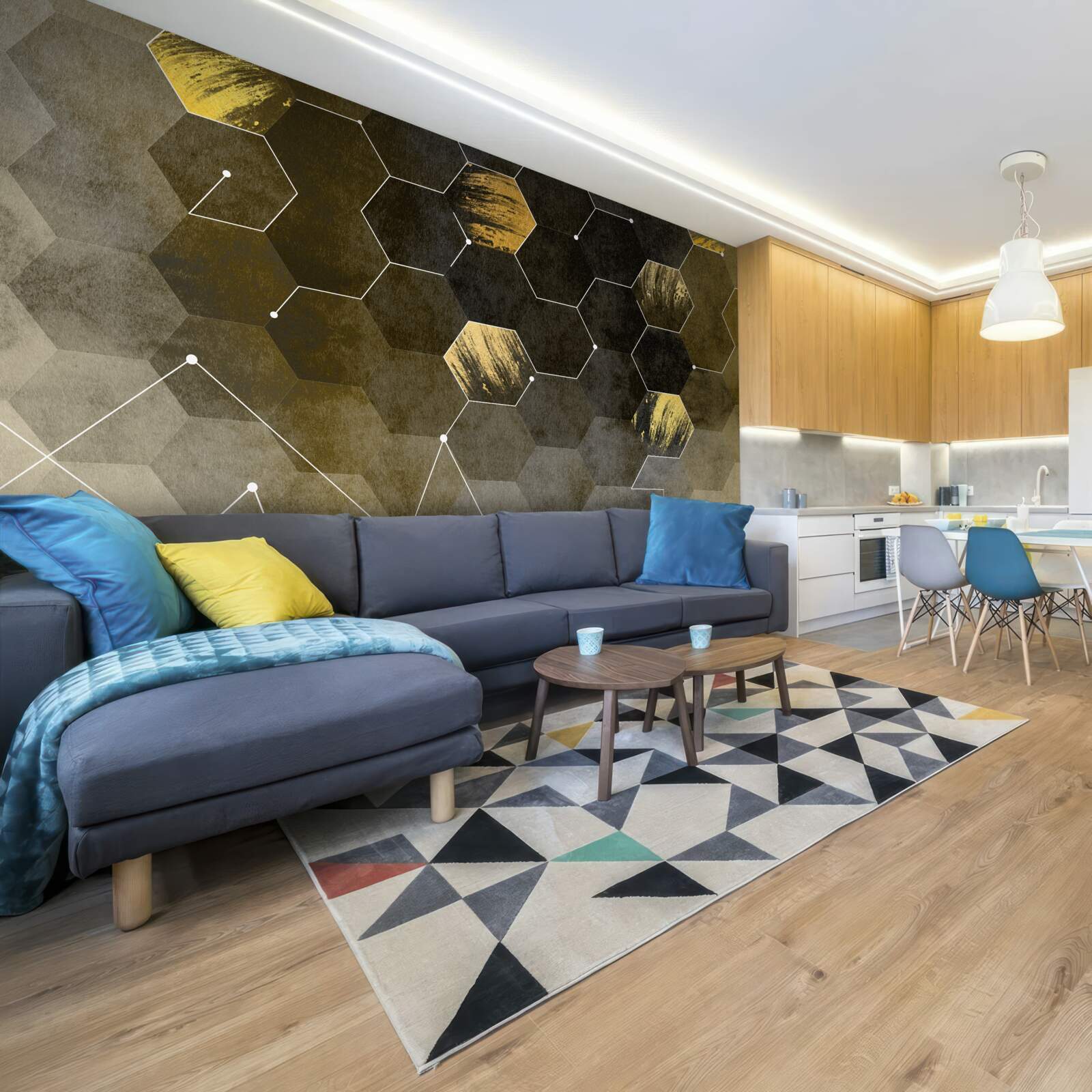 Fotobehang gouden vogels in de nachtelijke hemel