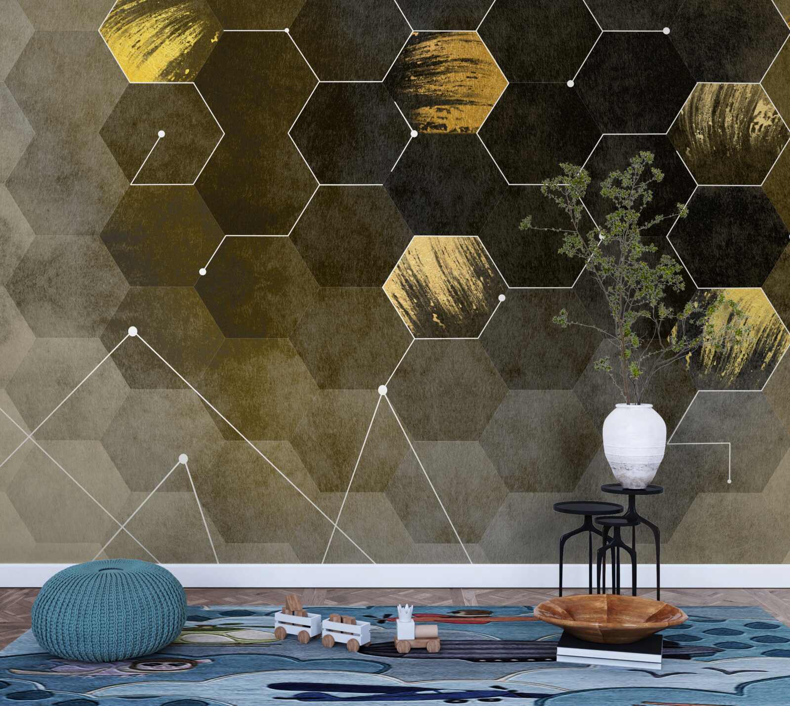 Fotobehang gouden vogels in de nachtelijke hemel