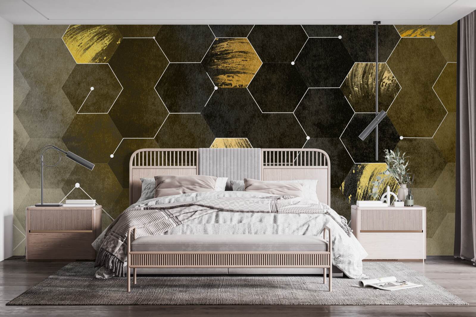 Fotobehang gouden vogels in de nachtelijke hemel