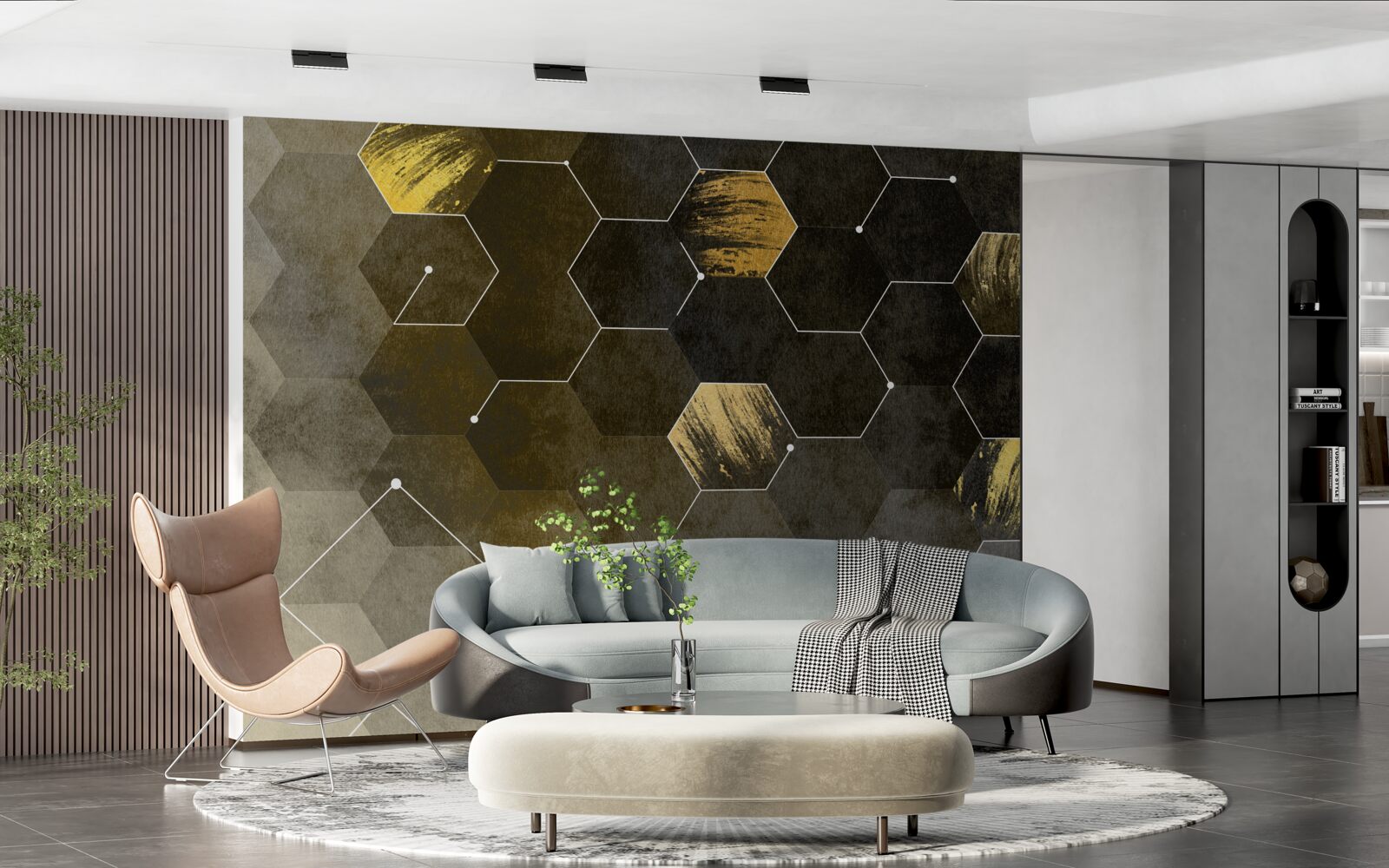 Fotobehang gouden vogels in de nachtelijke hemel