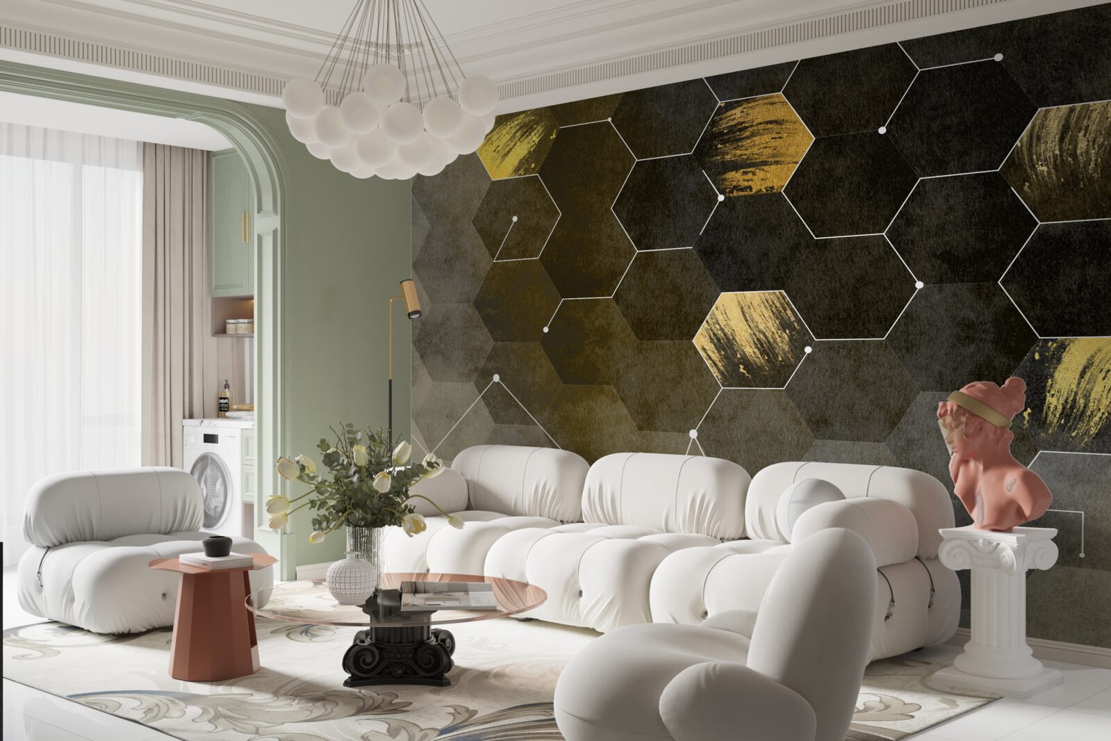 Fotobehang gouden vogels in de nachtelijke hemel