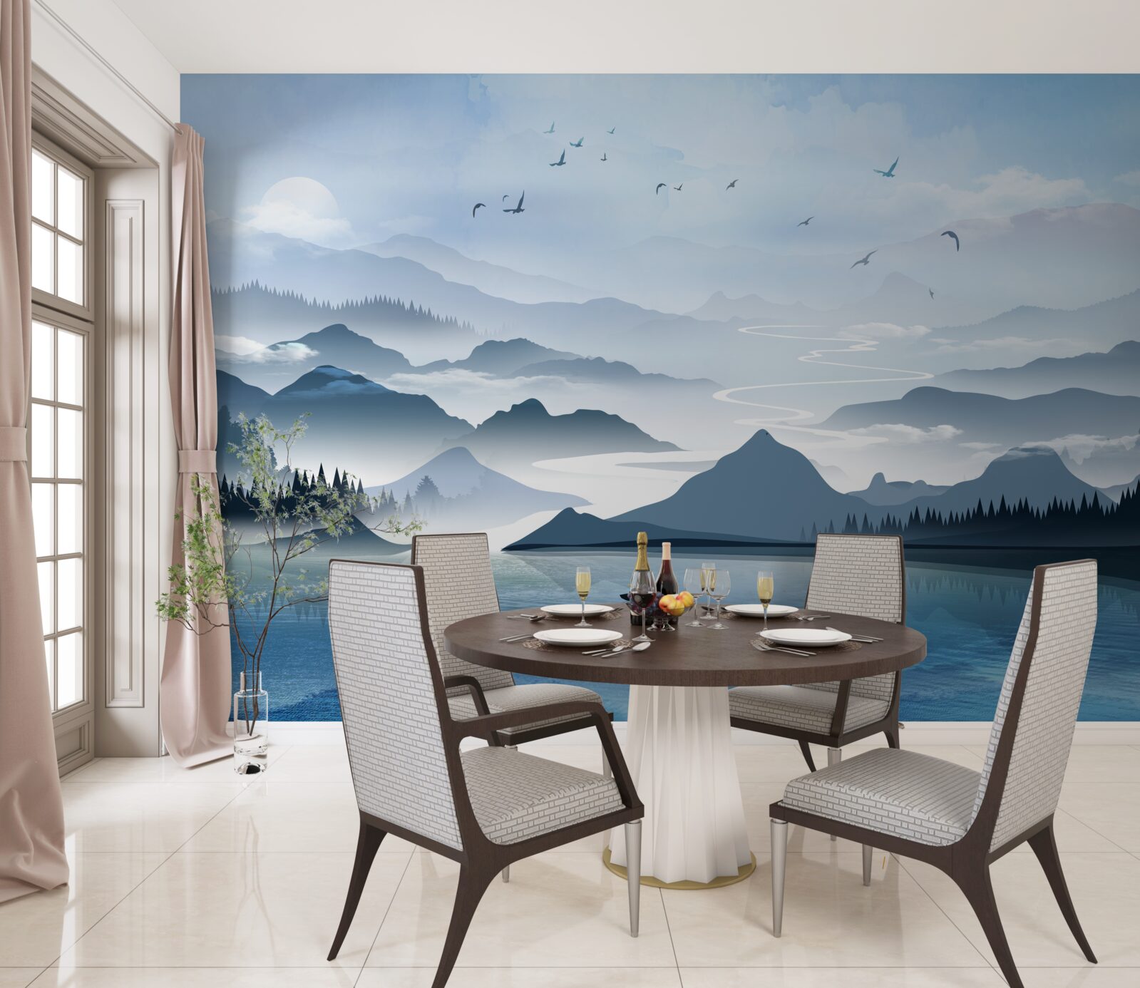 Fotobehang alleen bij zonsopgang vissen op een meer