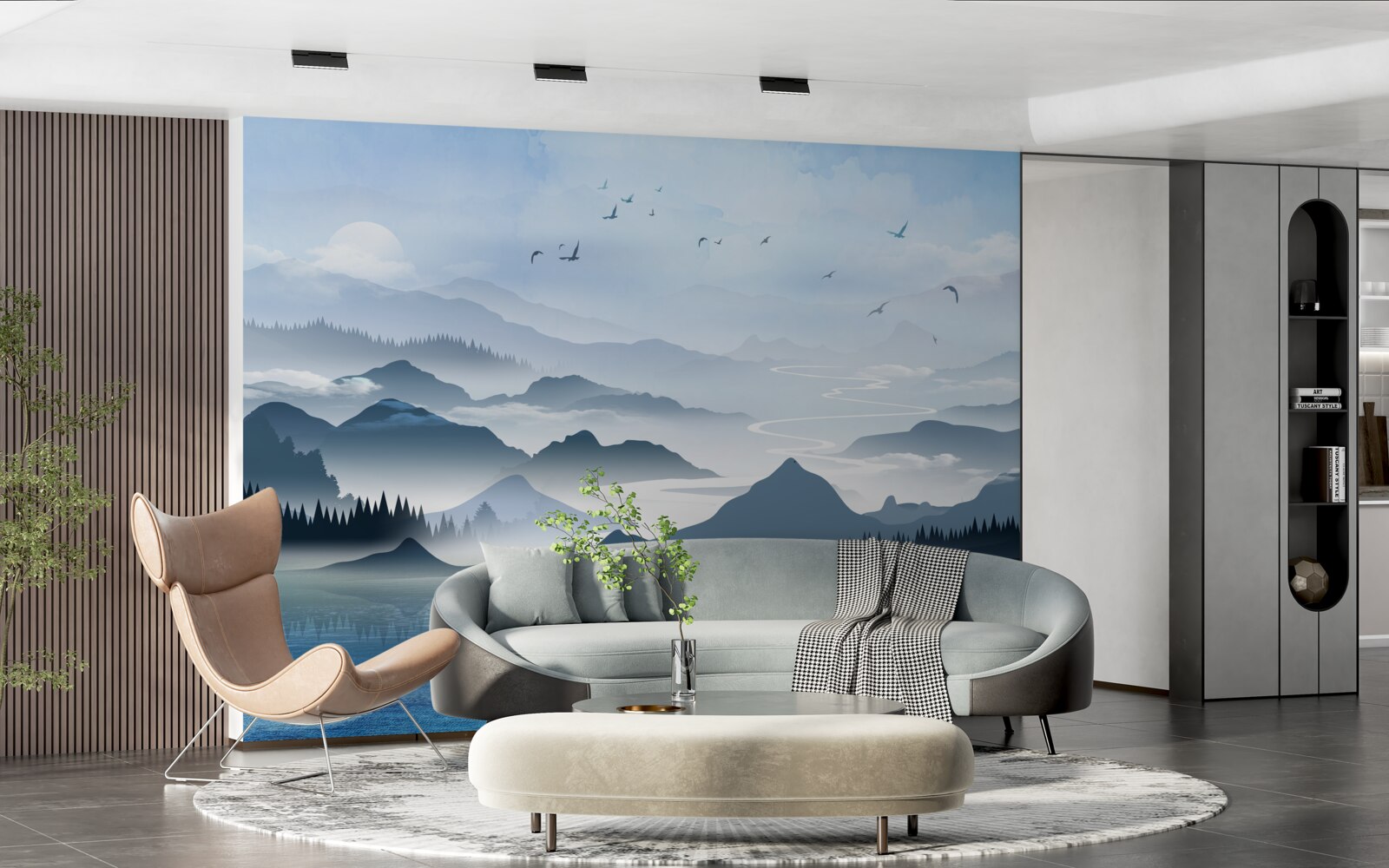 Fotobehang alleen bij zonsopgang vissen op een meer