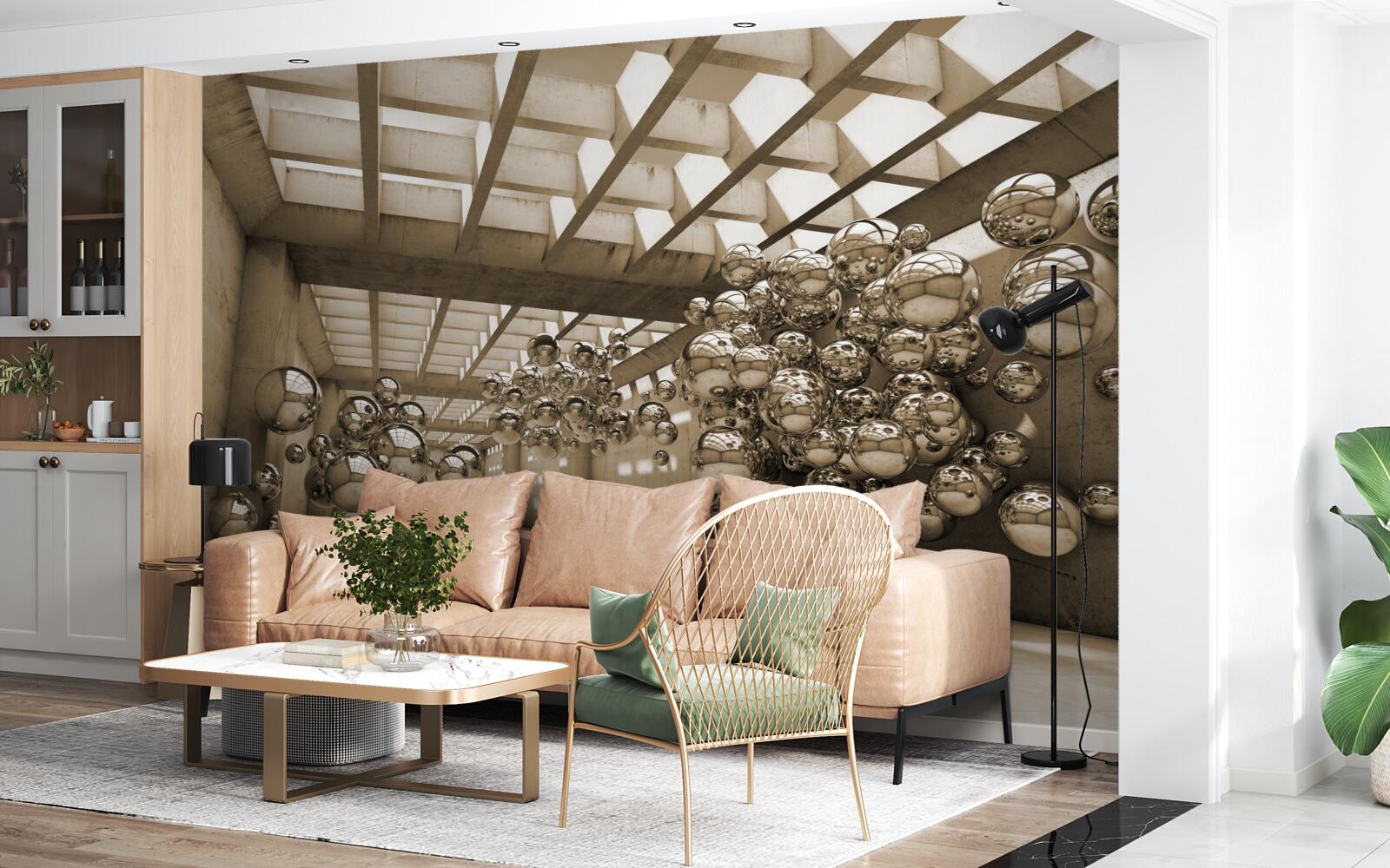 Fotobehang kamer met bruine ballen