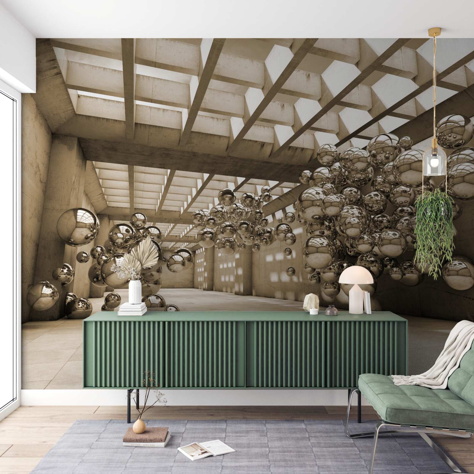 Fotobehang kamer met bruine ballen