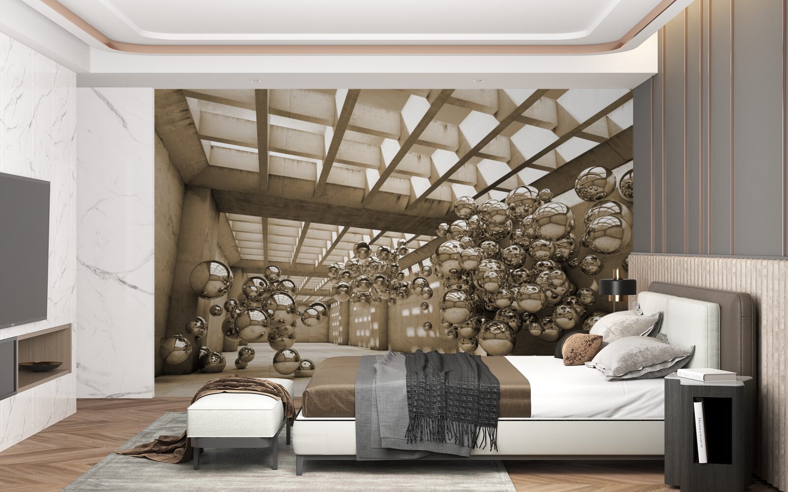 Fotobehang kamer met bruine ballen